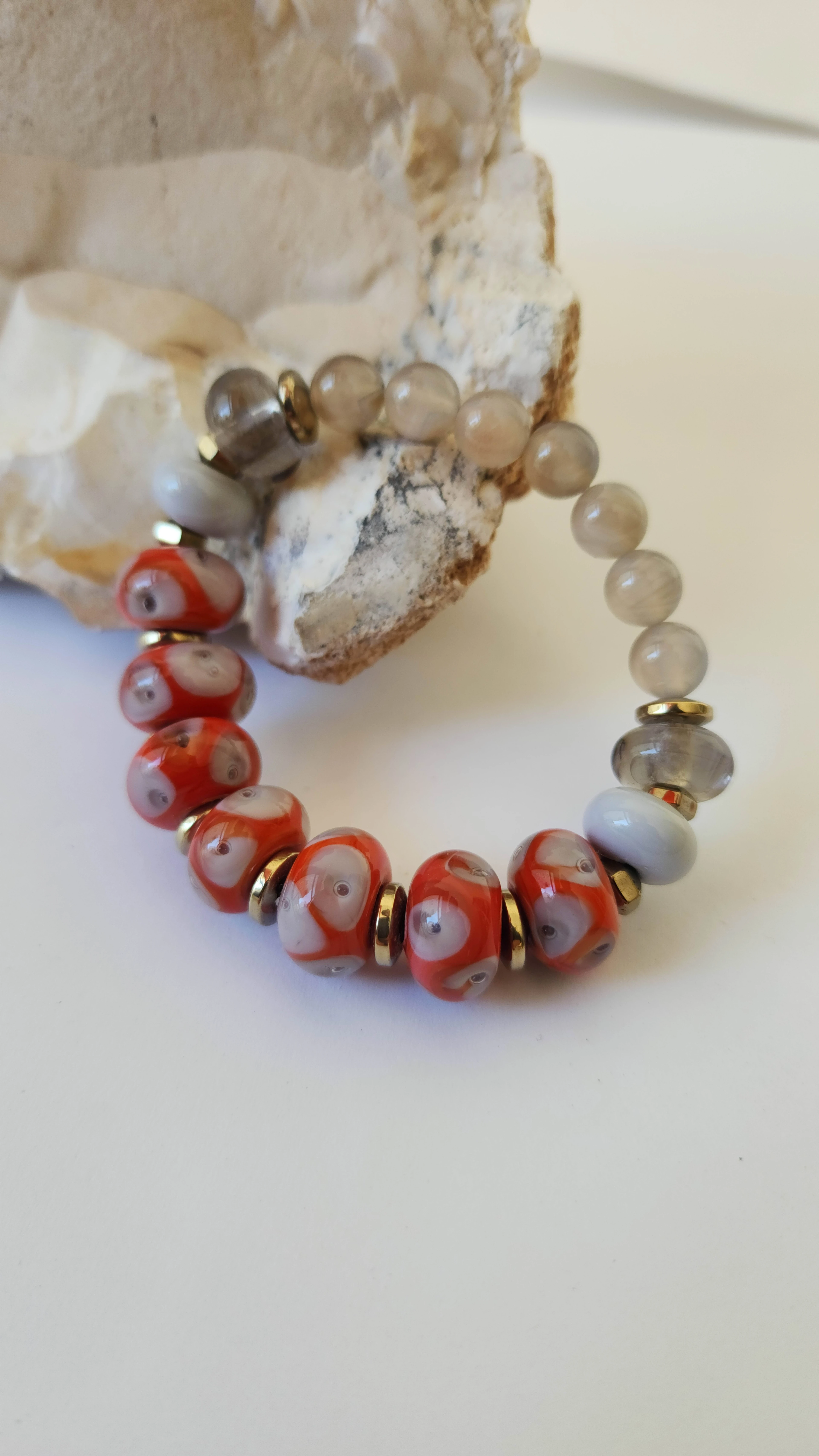 Akik Doğaltaşı ve Cam Boncuk Bileklik