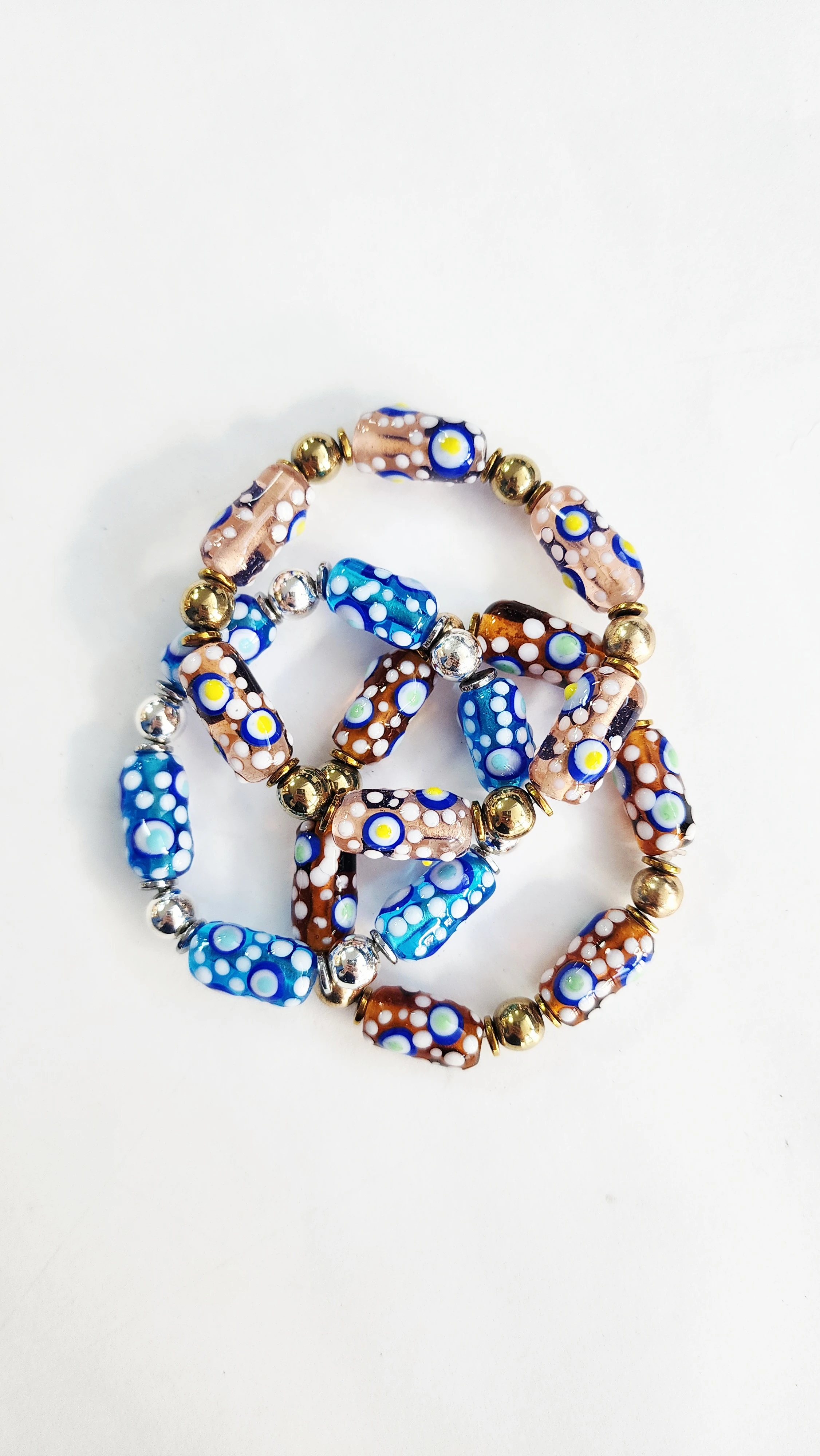 Etnik Desen Toz Pembe Cam Bileklik