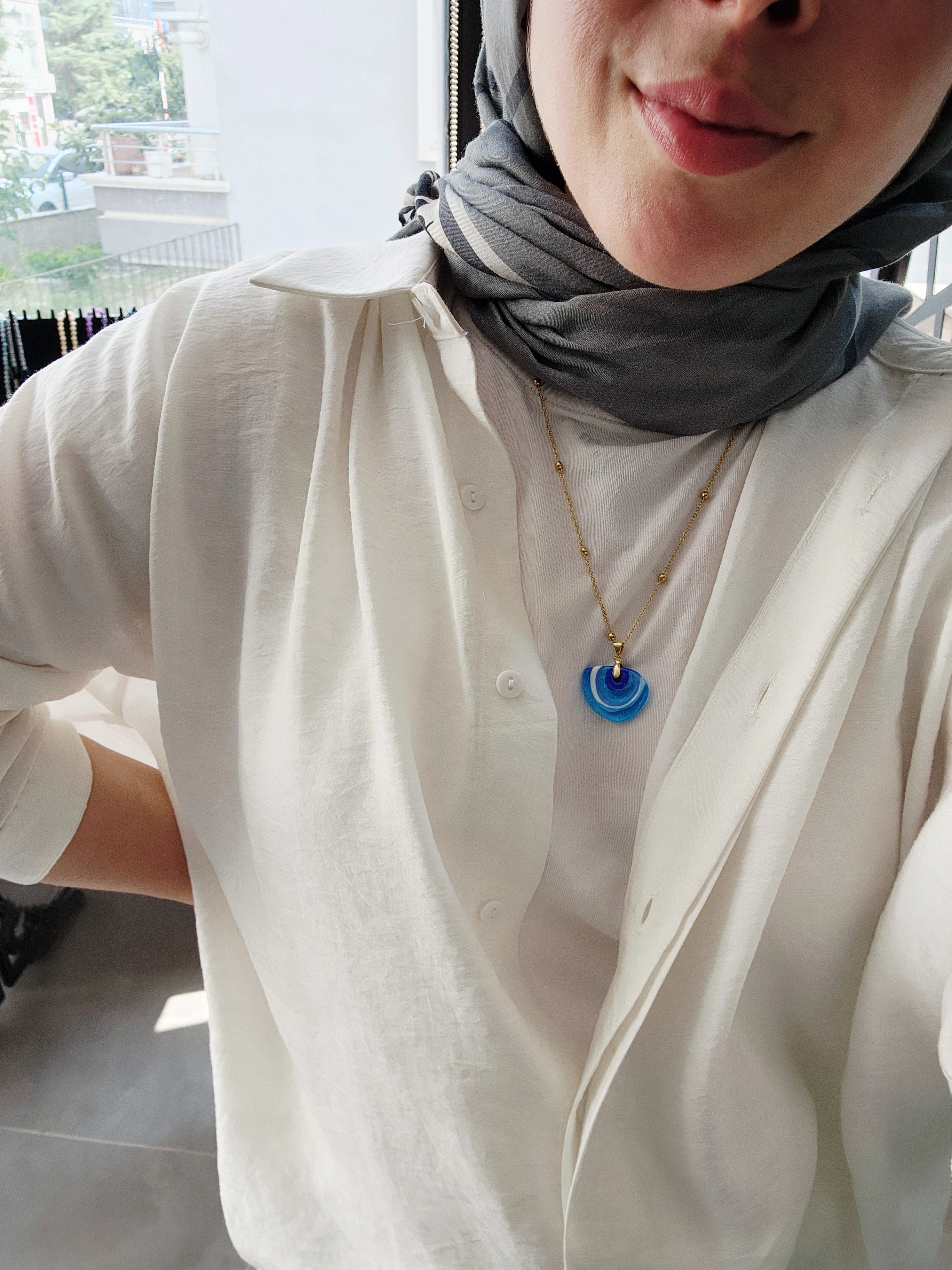 Çelik Zincir El Yapımı Cam Kolye Ucu