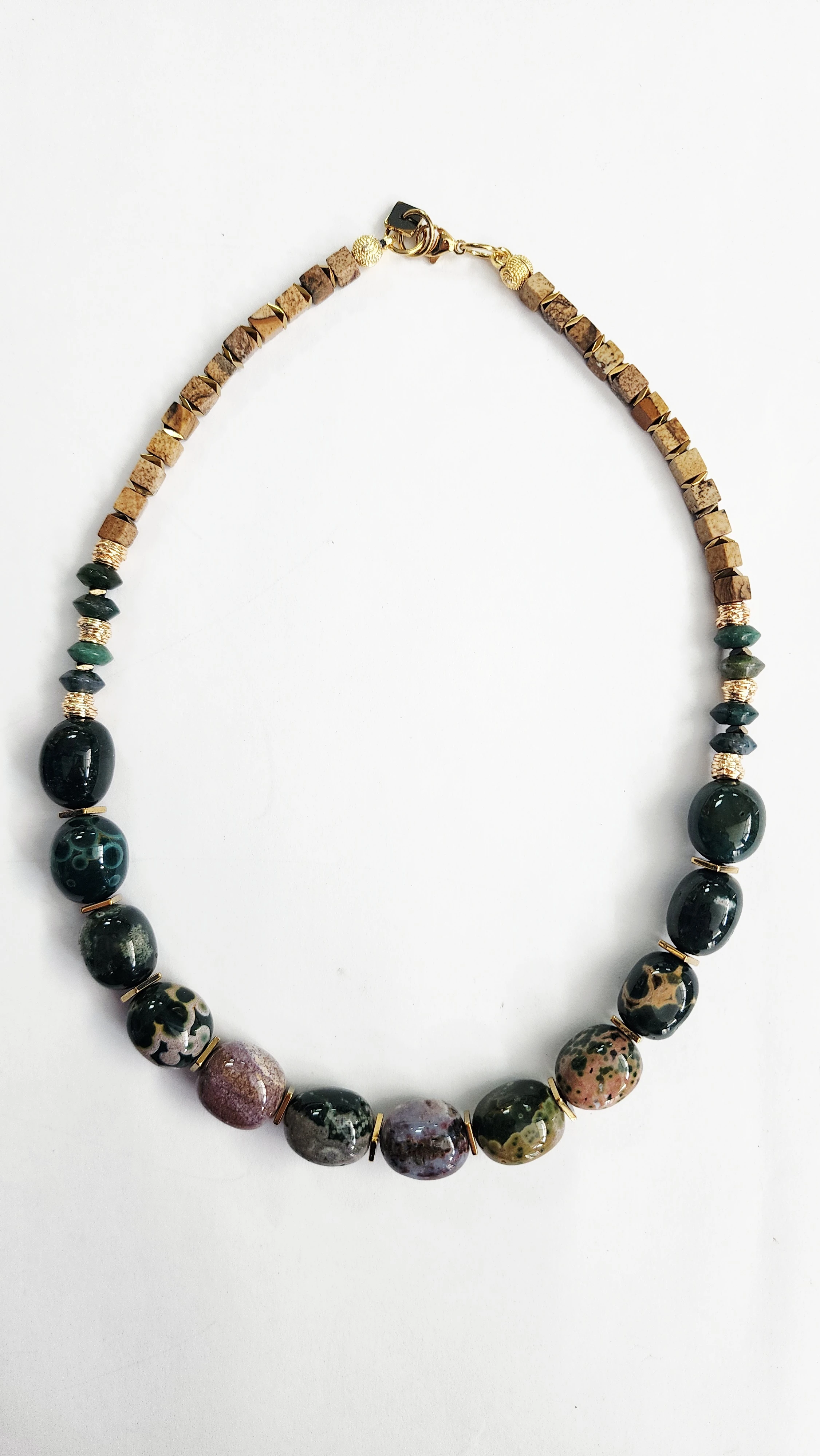 Desenli Jasper Doğaltaşlı Kolye