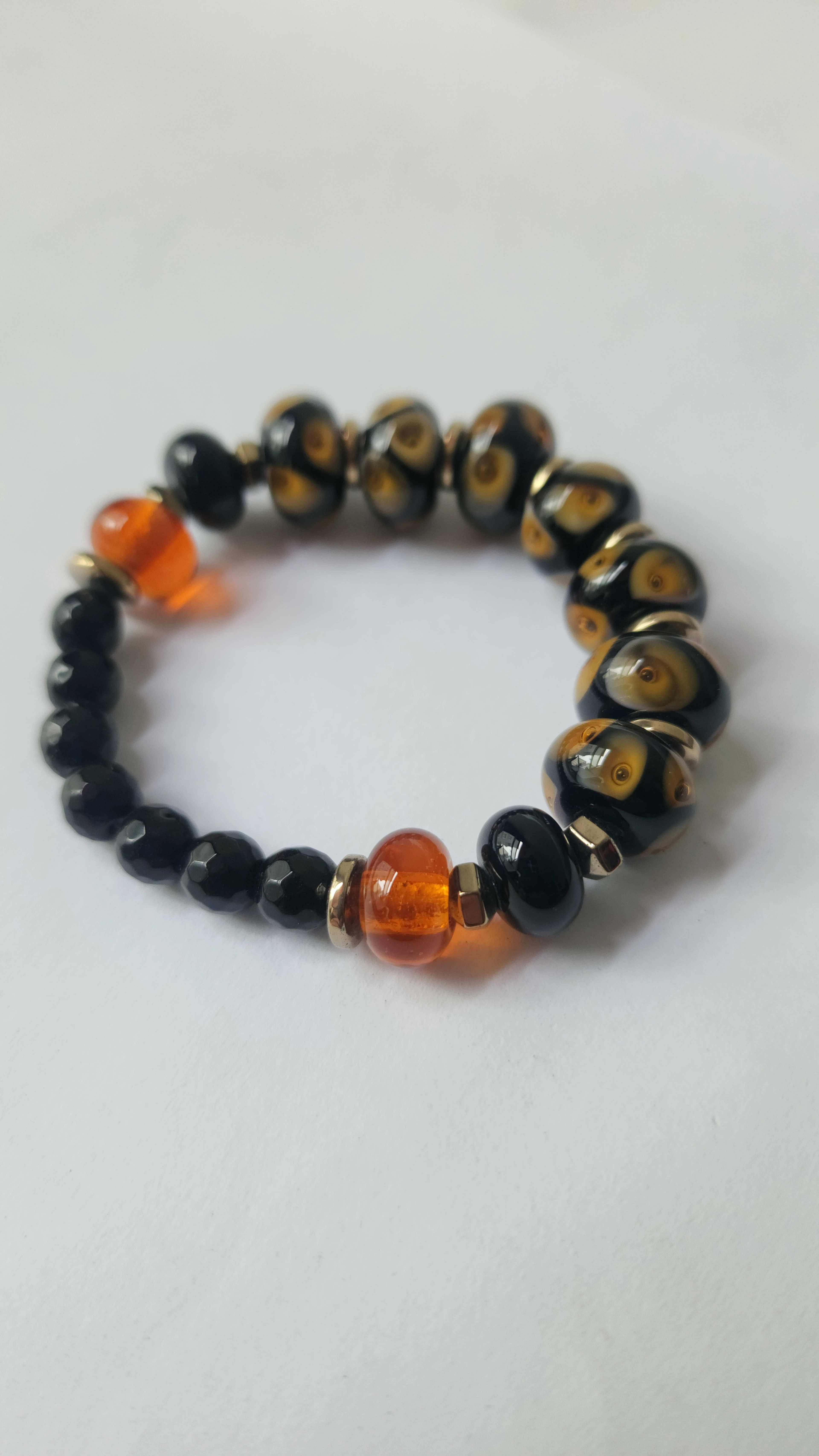 Oniks Doğaltaşı ve Cam Boncuk Bileklik Siyah