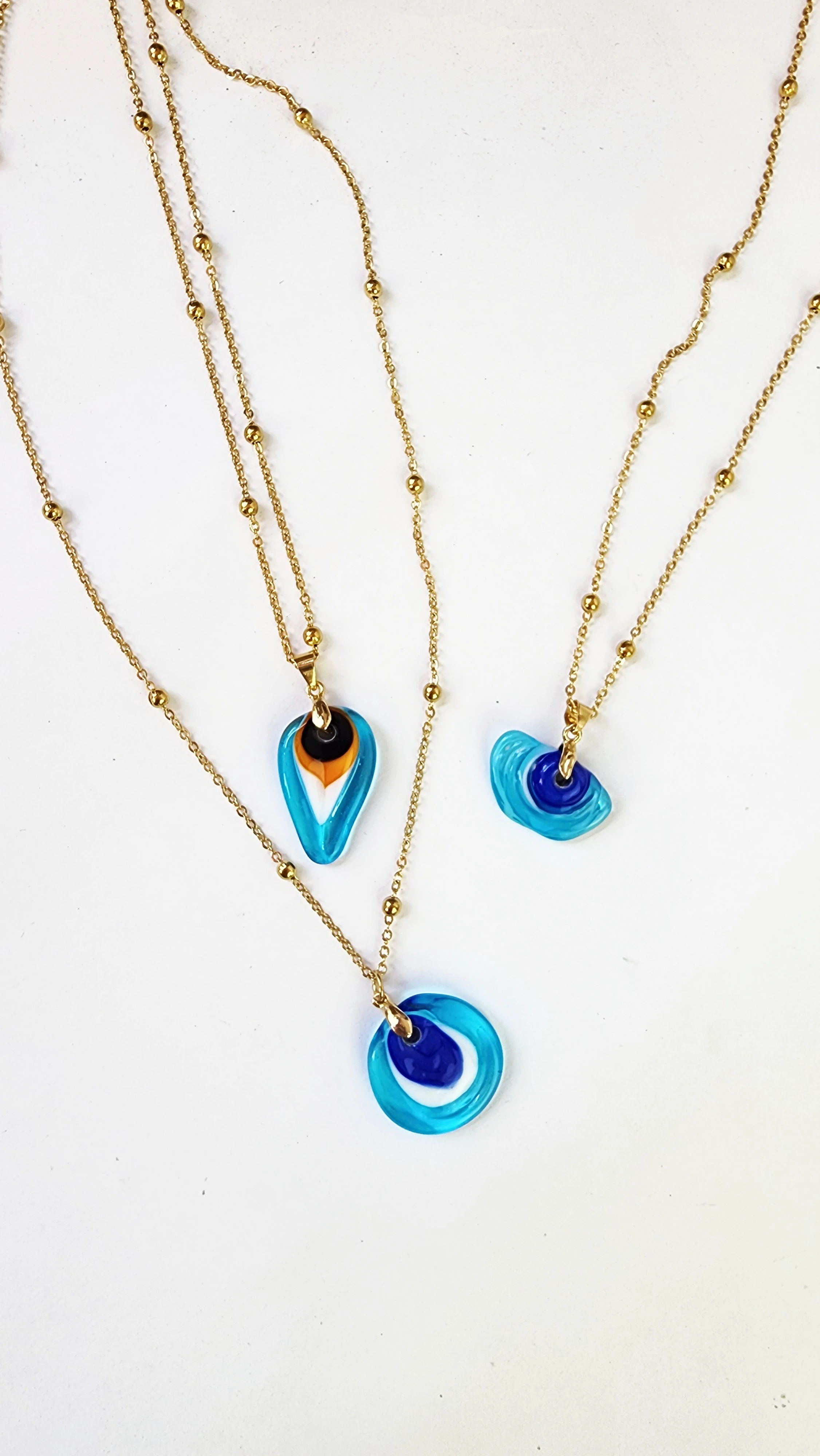 Çelik Zincir El Yapımı Cam Kolye Ucu