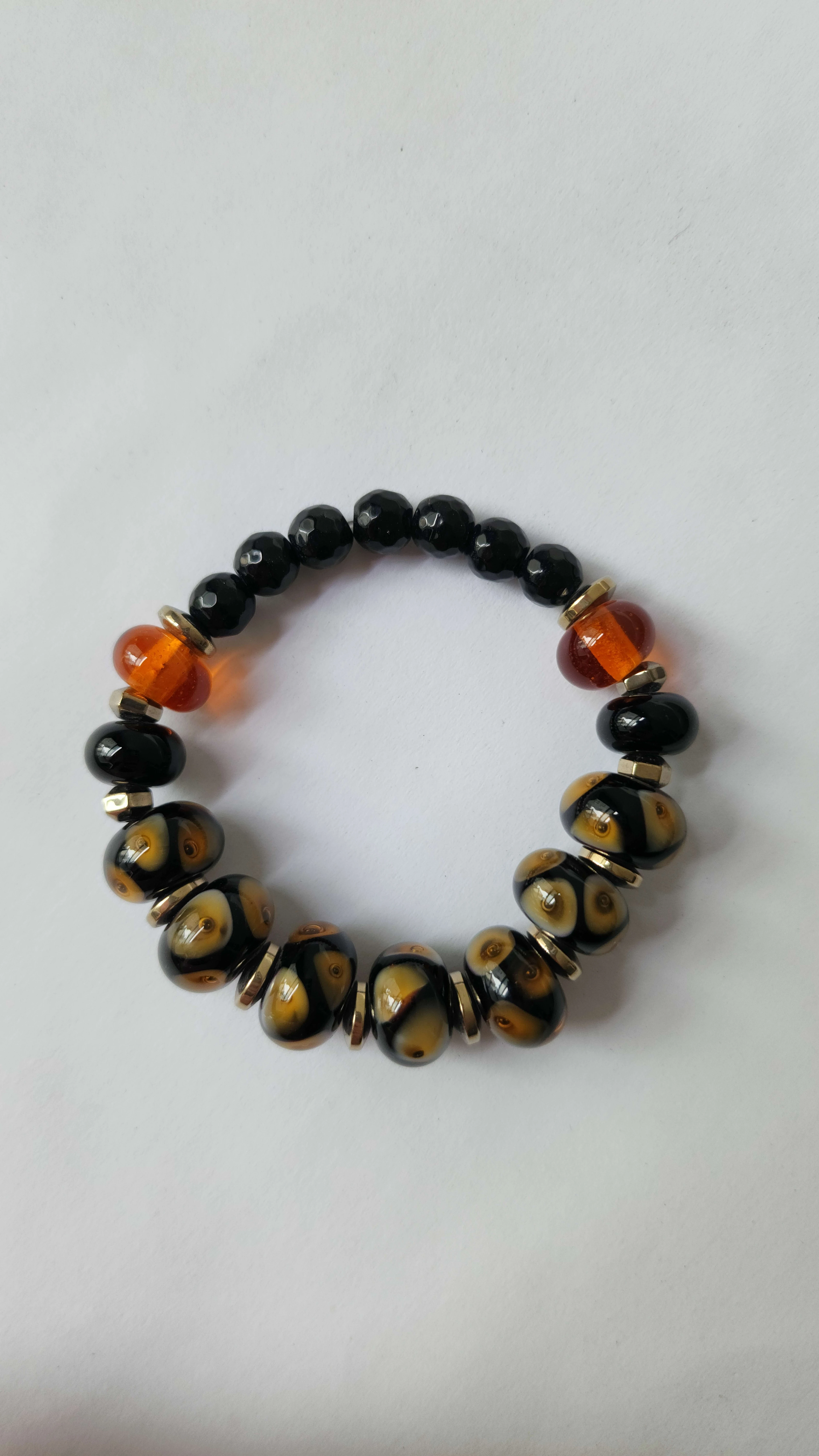 Oniks Doğaltaşı ve Cam Boncuk Bileklik Siyah