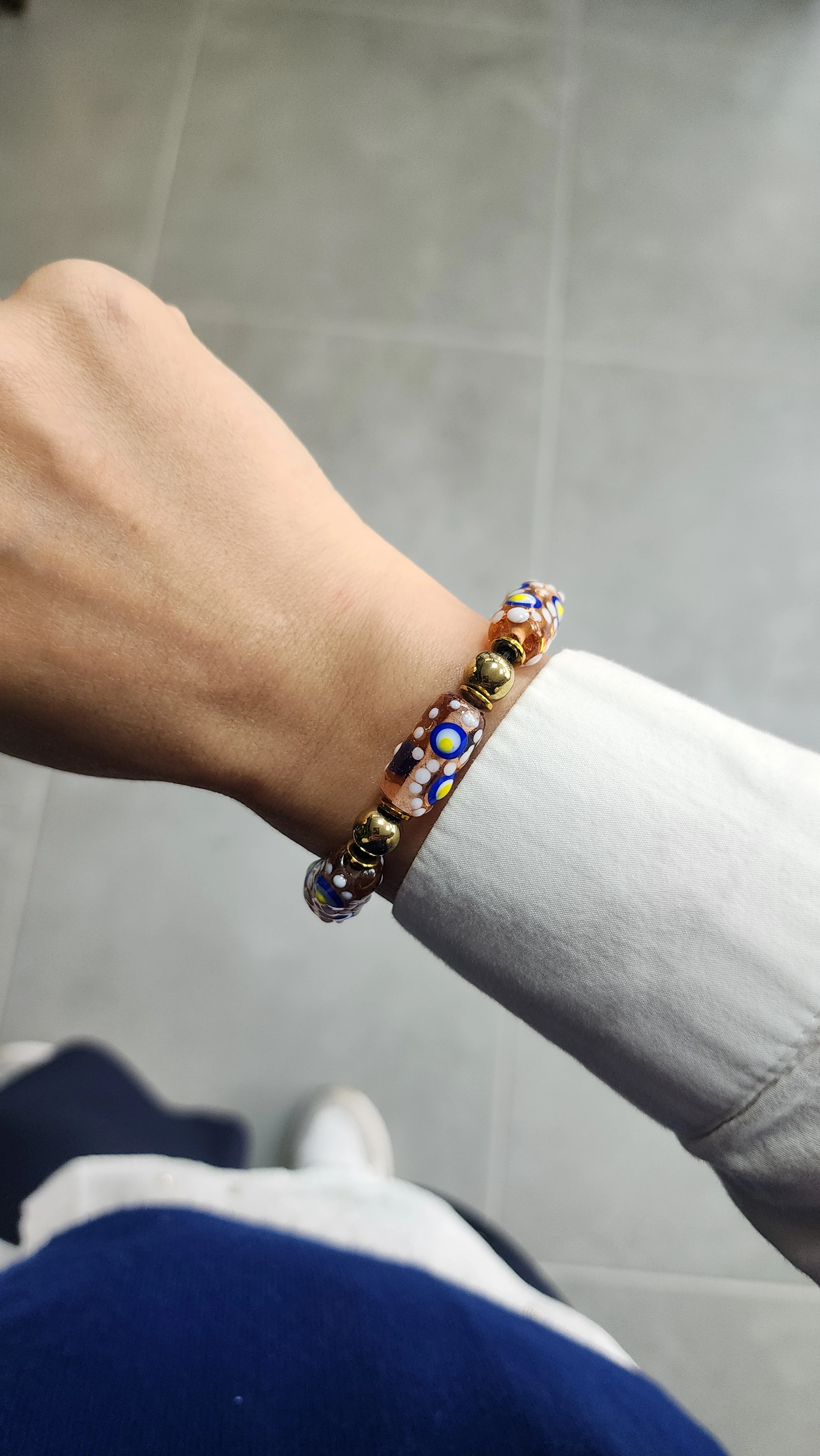 Etnik Desen Toz Pembe Cam Bileklik