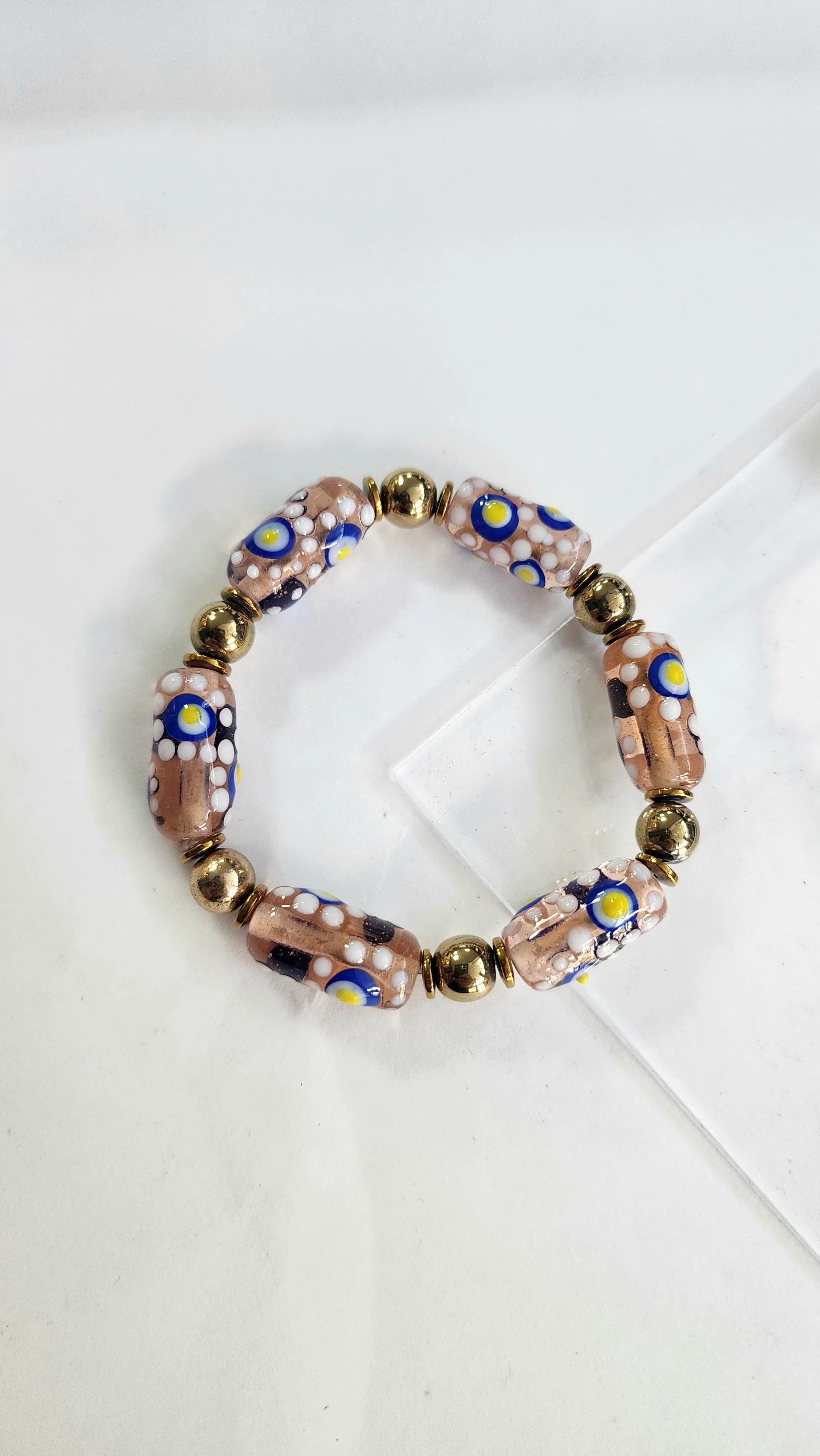 Etnik Desen Toz Pembe Cam Bileklik