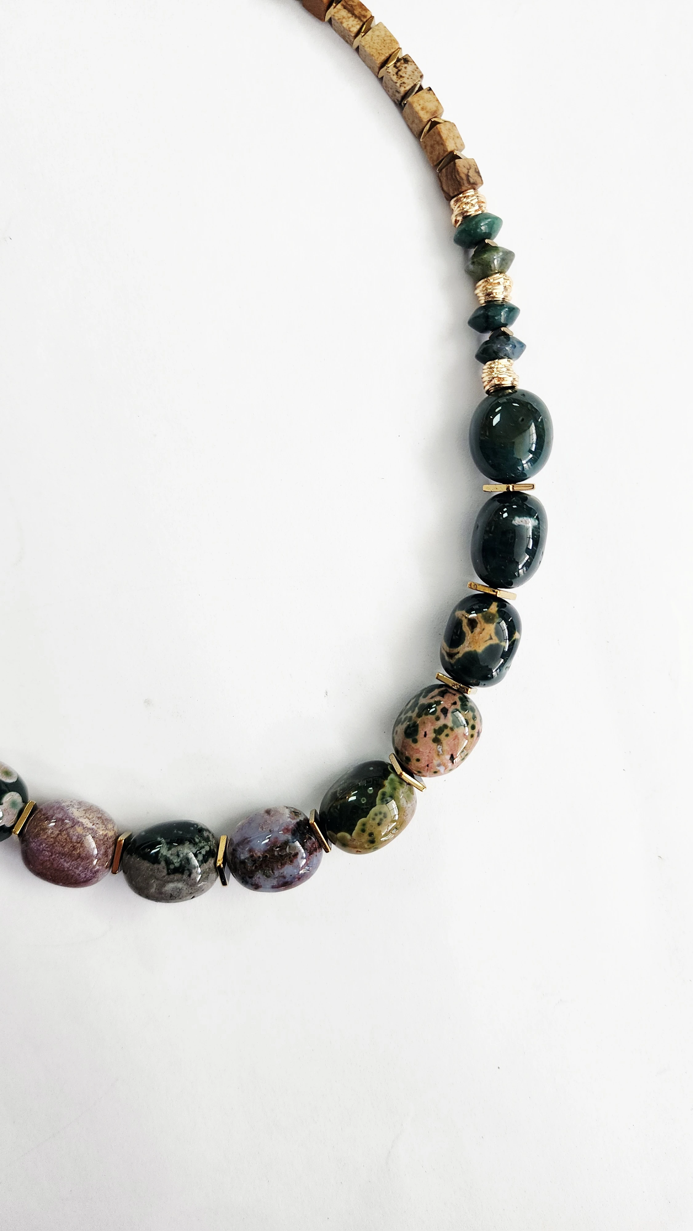 Desenli Jasper Doğaltaşlı Kolye