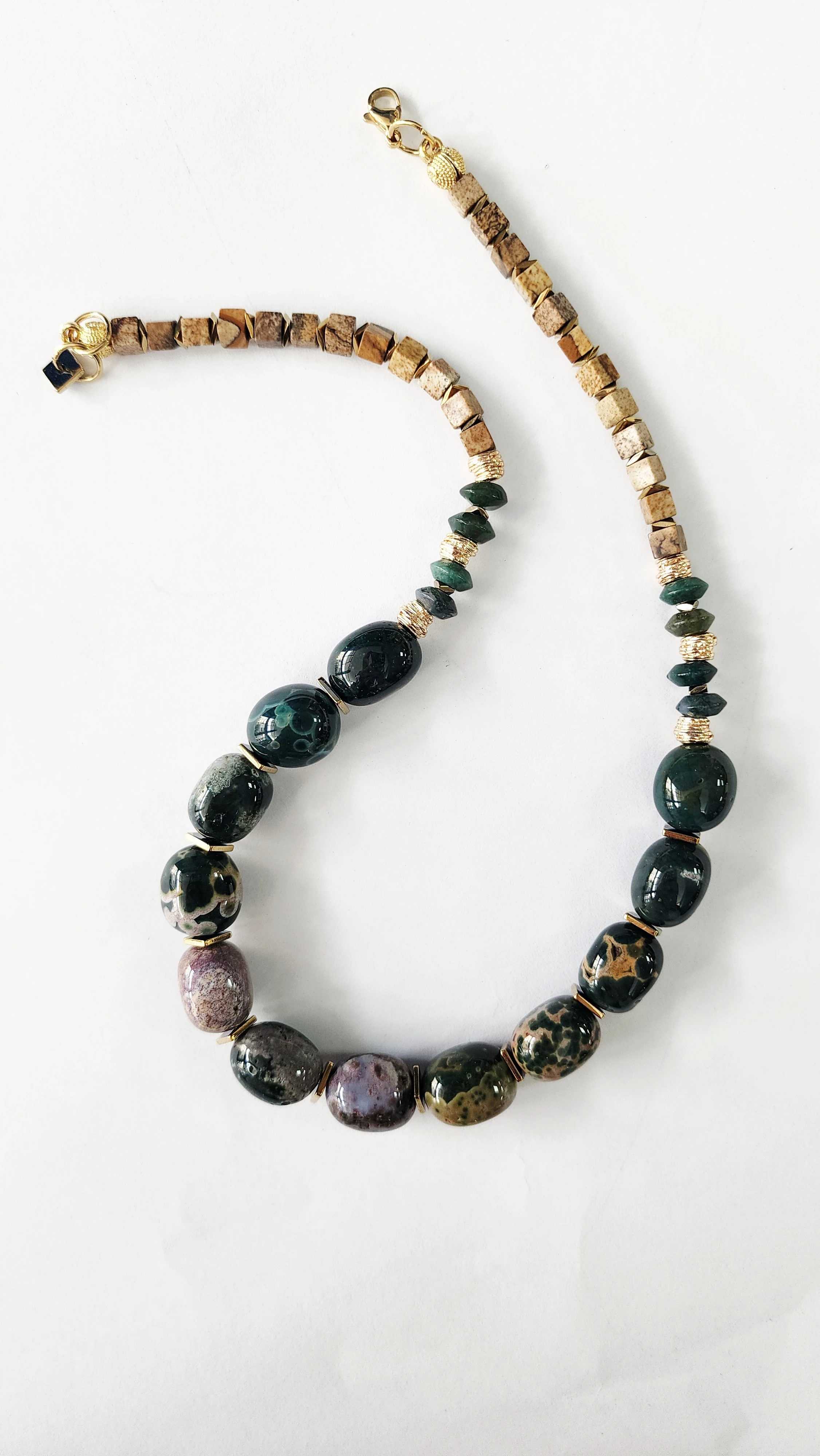 Desenli Jasper Doğaltaşlı Kolye