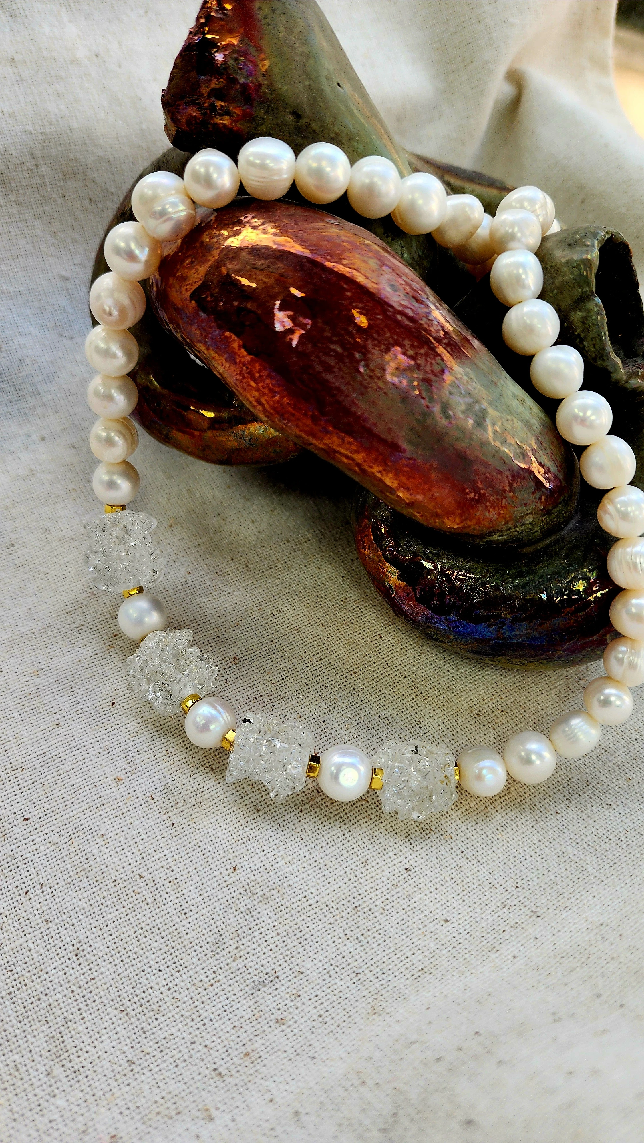 Cam Detaylı İnci Kolye