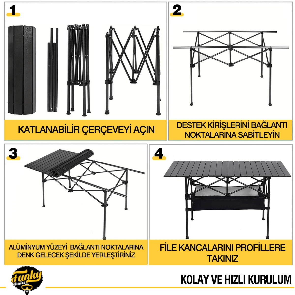 FUNKY CHAIRS Family Large Katlanabilir Alüminyum Kamp Masası - Siyah (95x55x68cm)