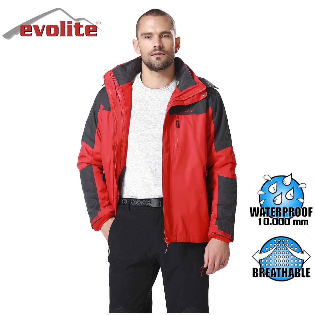 Evolite Diva Men's 3in1 Grey/Red Coat