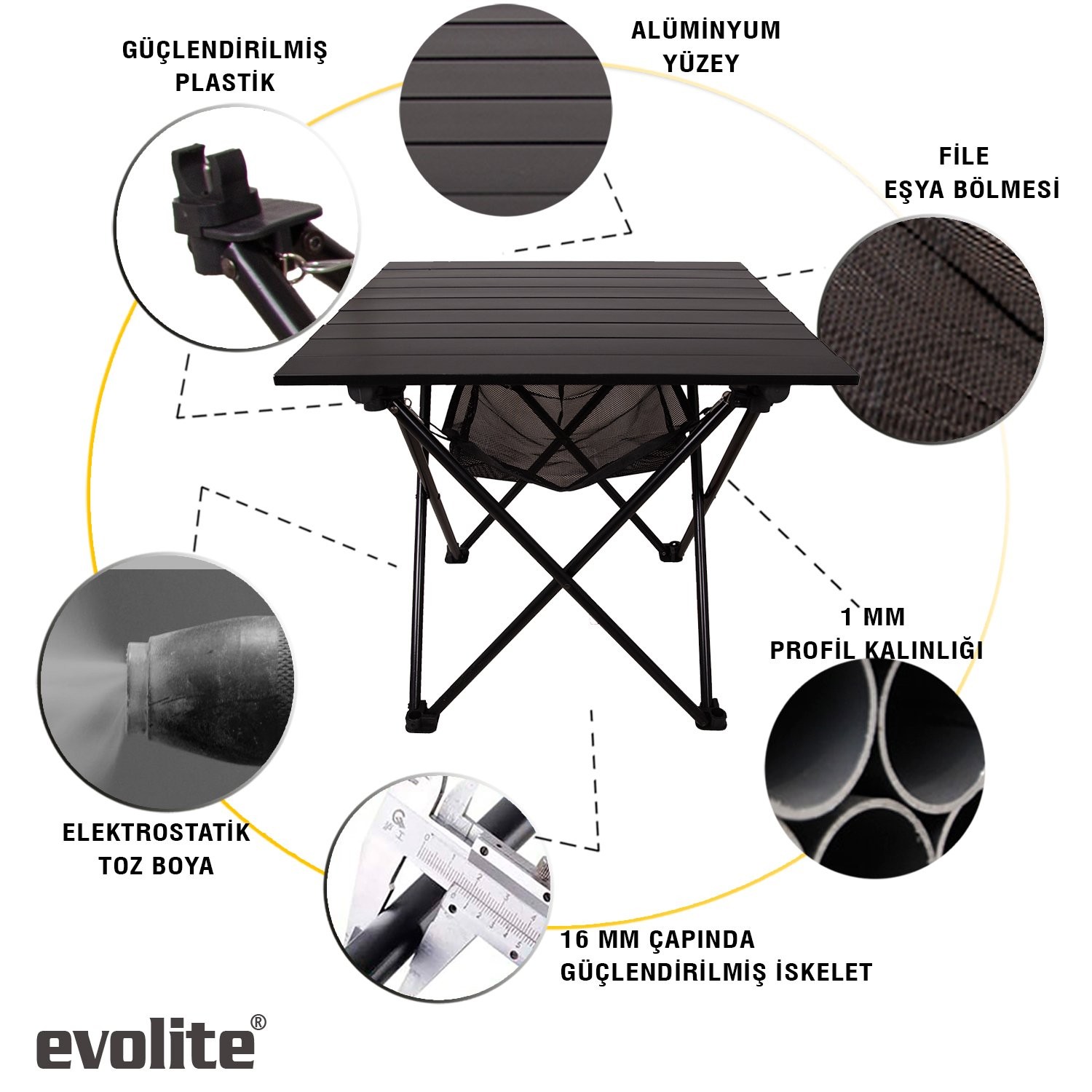 Evolite Nature Katlanabilir Kamp Masası Büyük (71 x 68 x 62cm)