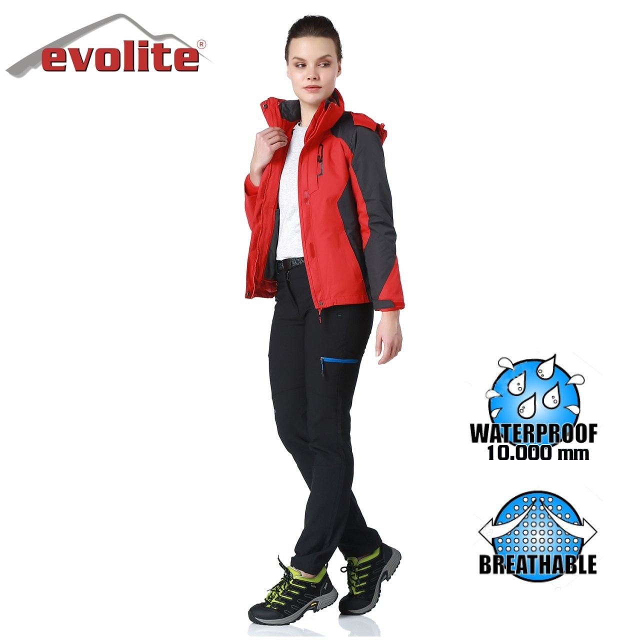 Evolite Diva Bayan 3in1 Gri/Kırmızı Mont