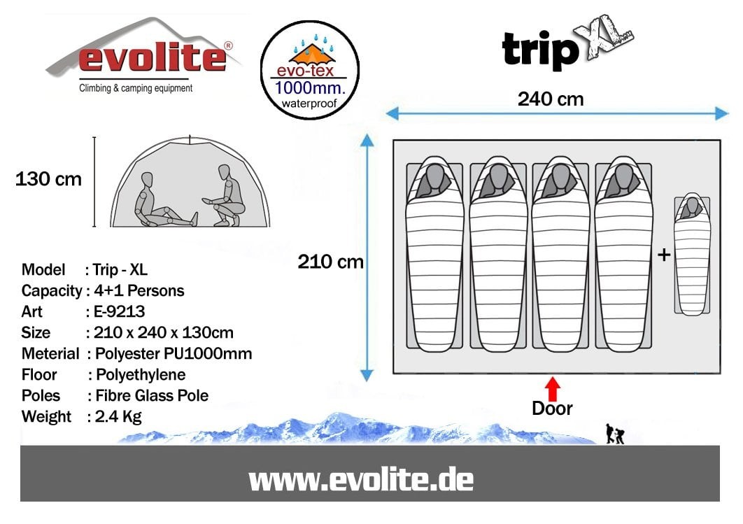 Evolite Trip XL Monodome 4+1 Person Camping Tent