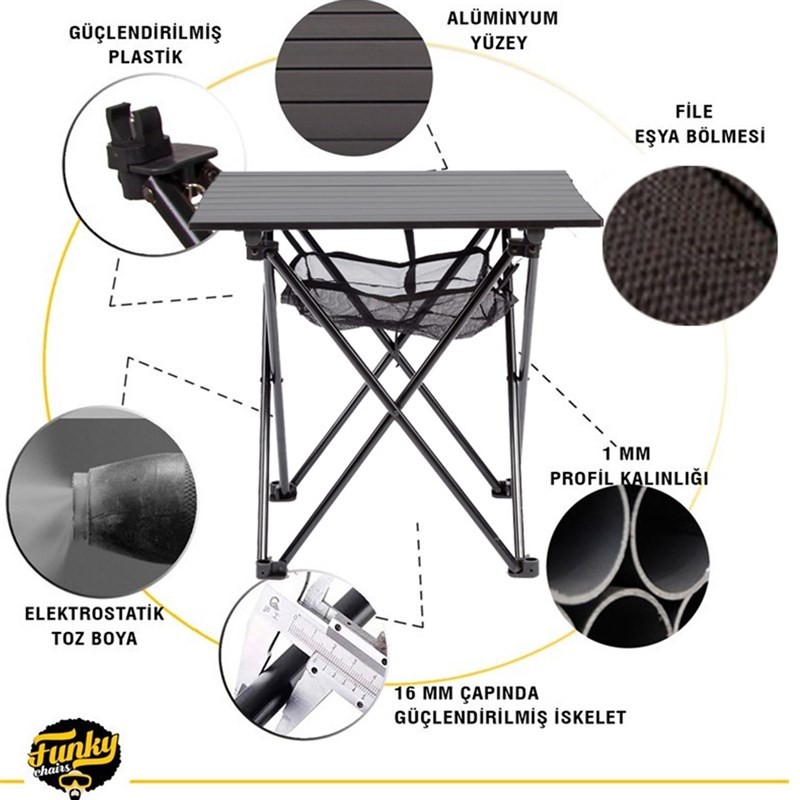 Black Katlanabilir Kamp Masası Küçük (50 x 55 X 53cm)