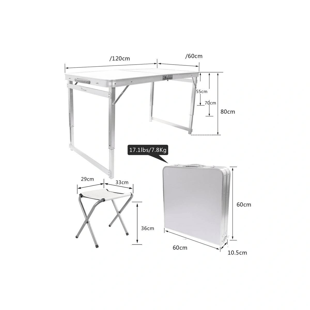 Tabureli Deluxe Katlanabilir Piknik Masası Seti -Gri