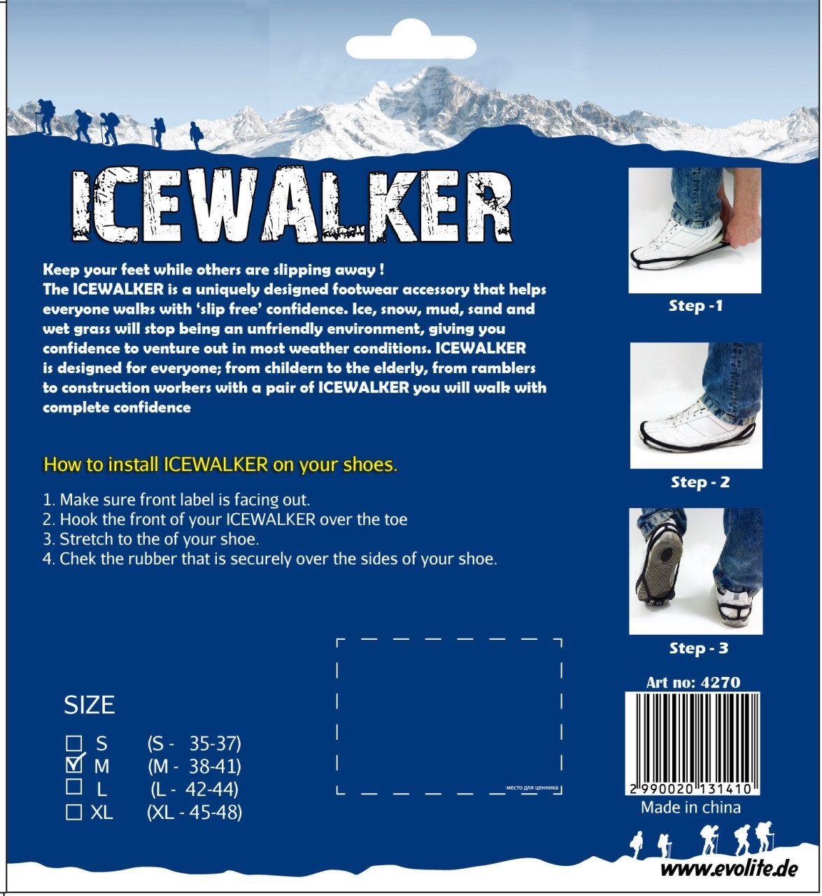 Evolite Icewalker Non-Slip Shoe Pad on Snow