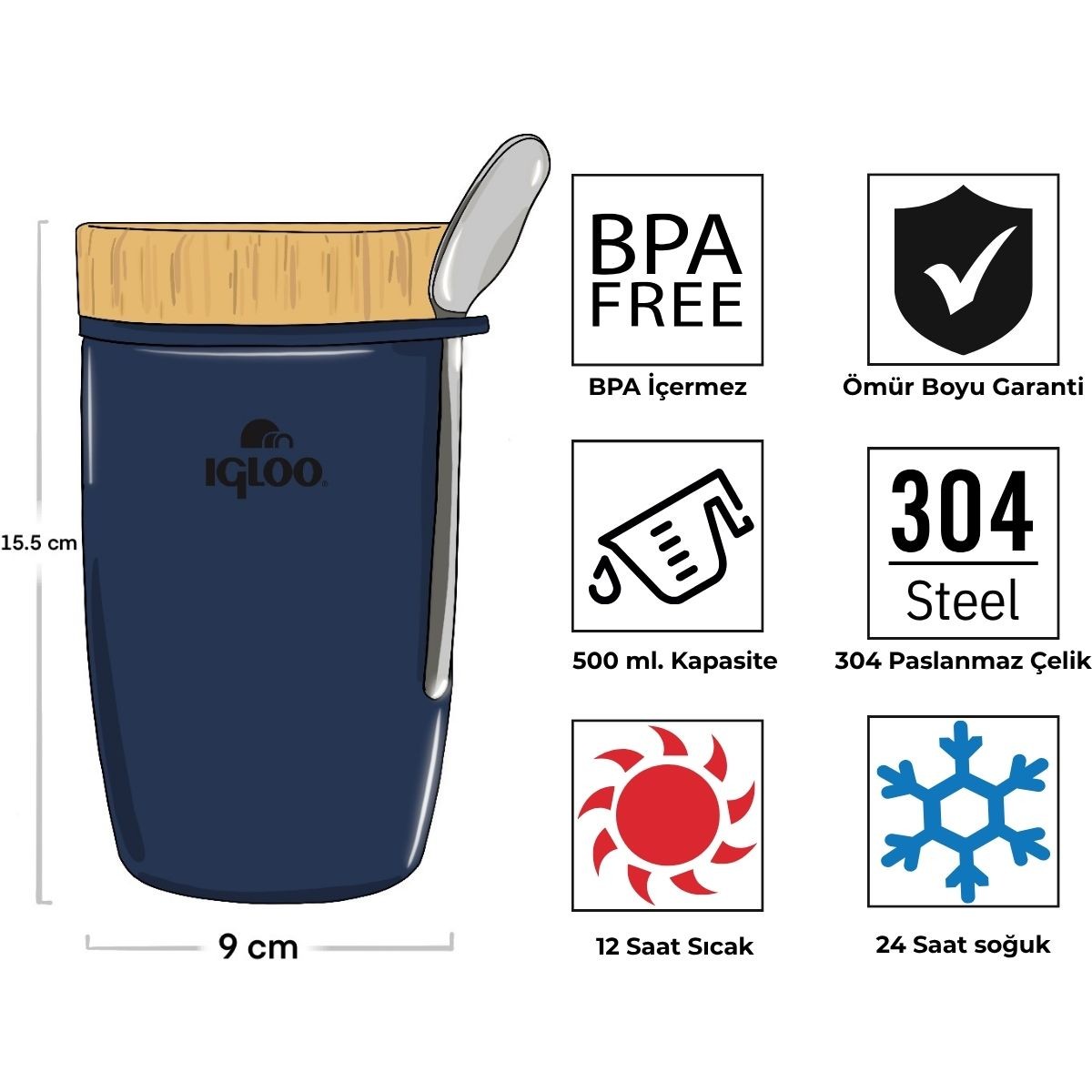 Igloo Bamboo Yemek Termosu 500ml-LACİVERT
