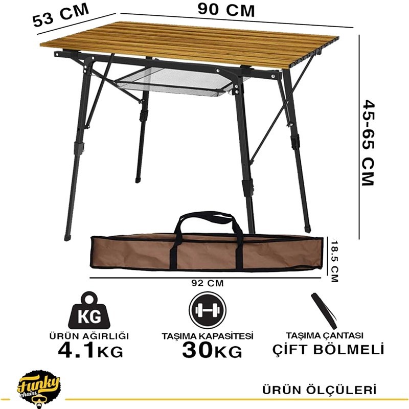 Elite Alüminyum Teleskopik Ayaklı Kamp Piknik Masası - Ahşap Desen
