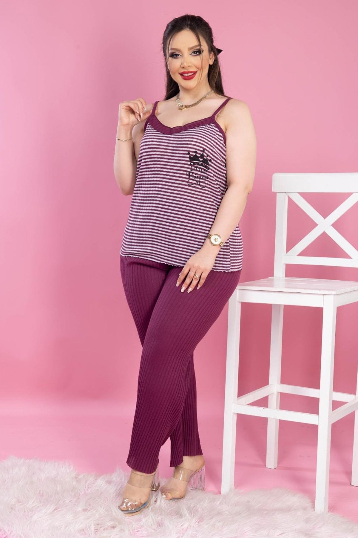 büyük beden ip askılı pijama takımı