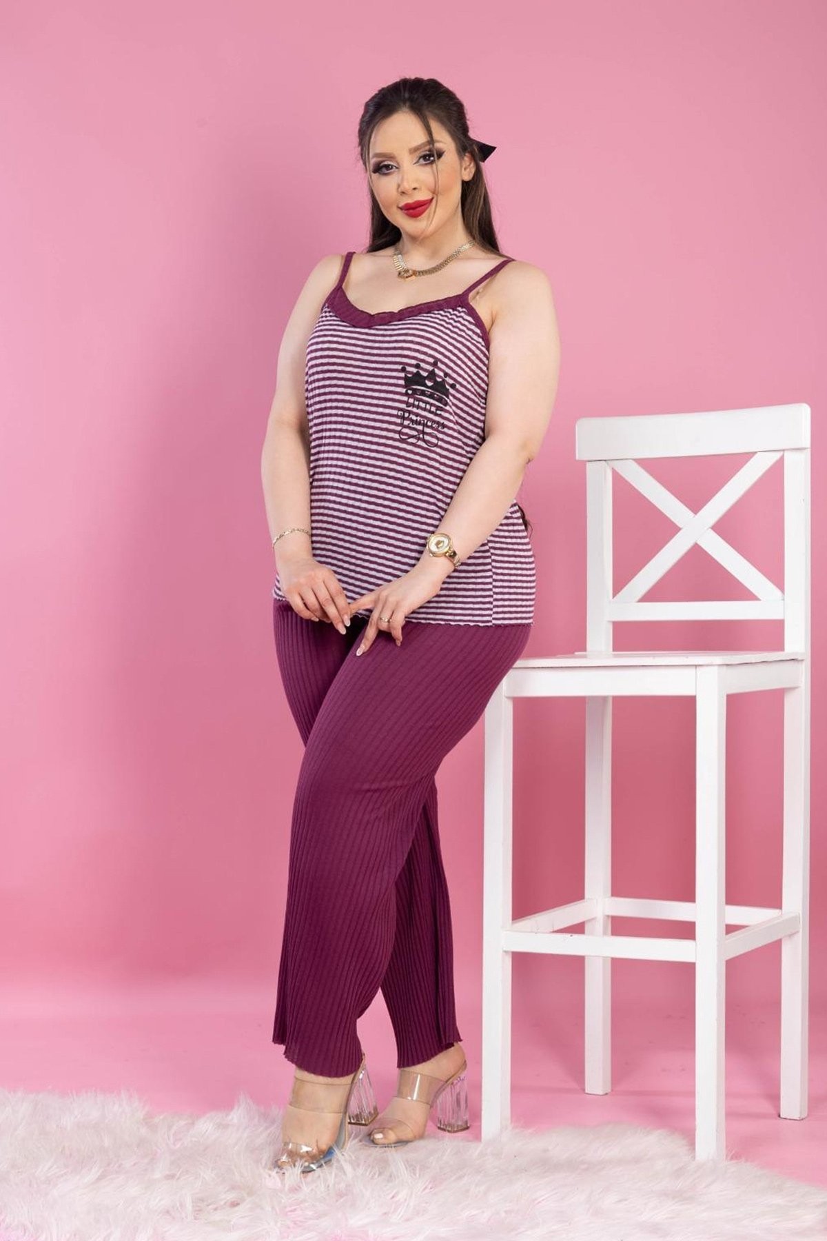 büyük beden ip askılı pijama takımı