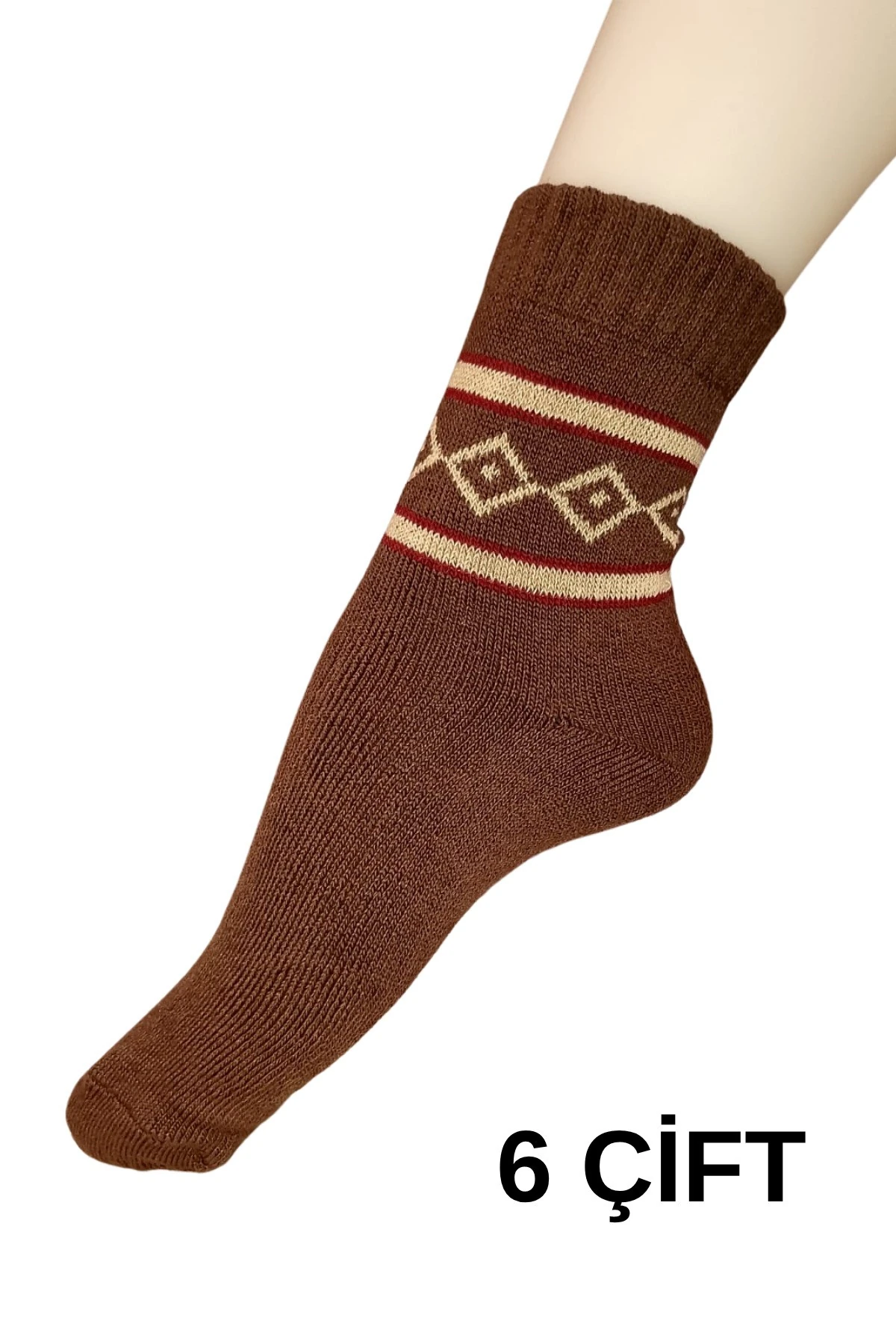 6 Adet Kahve Renk Havlu Polar Kışlık Çorap Bilek Boy -20c Kadar Isı Koruma