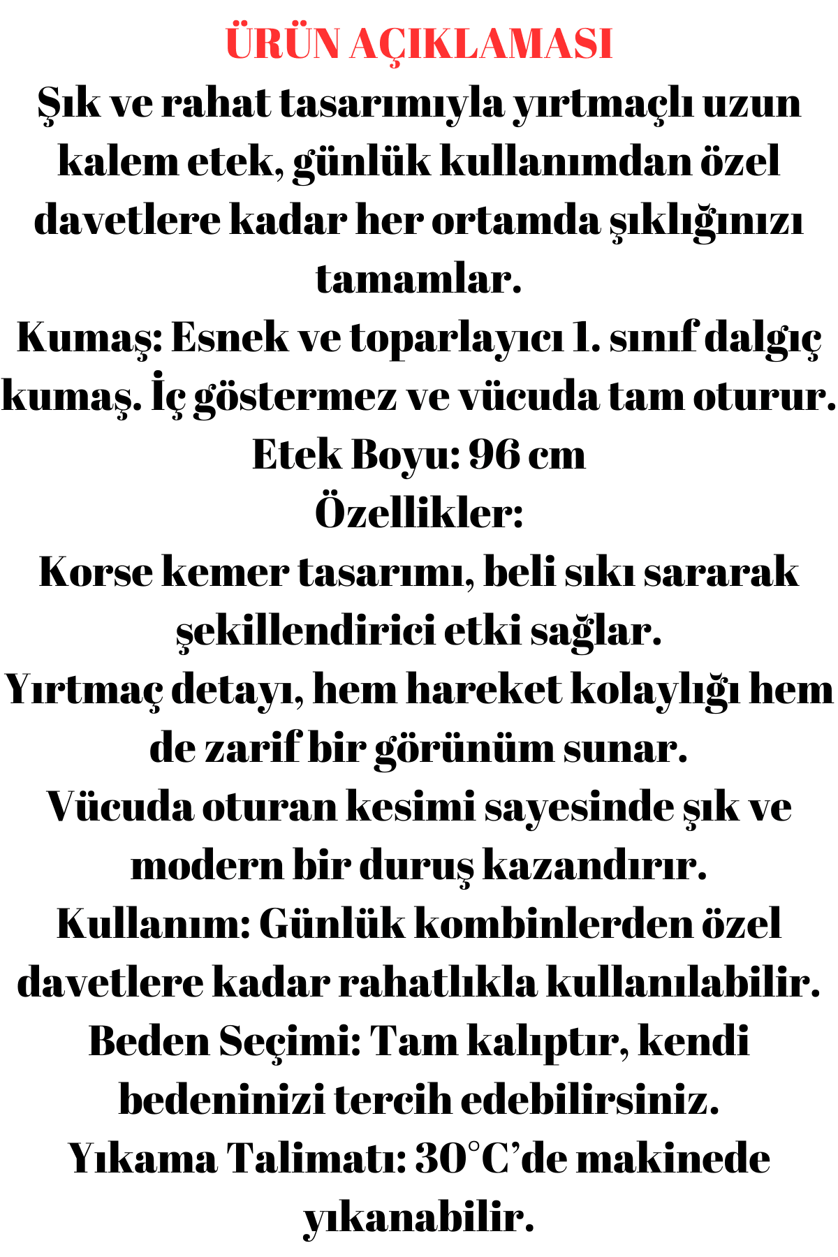 Yırtmaçlı Uzun Kalem Etek Esnek Dalgıç Kumaş Boy 96cm