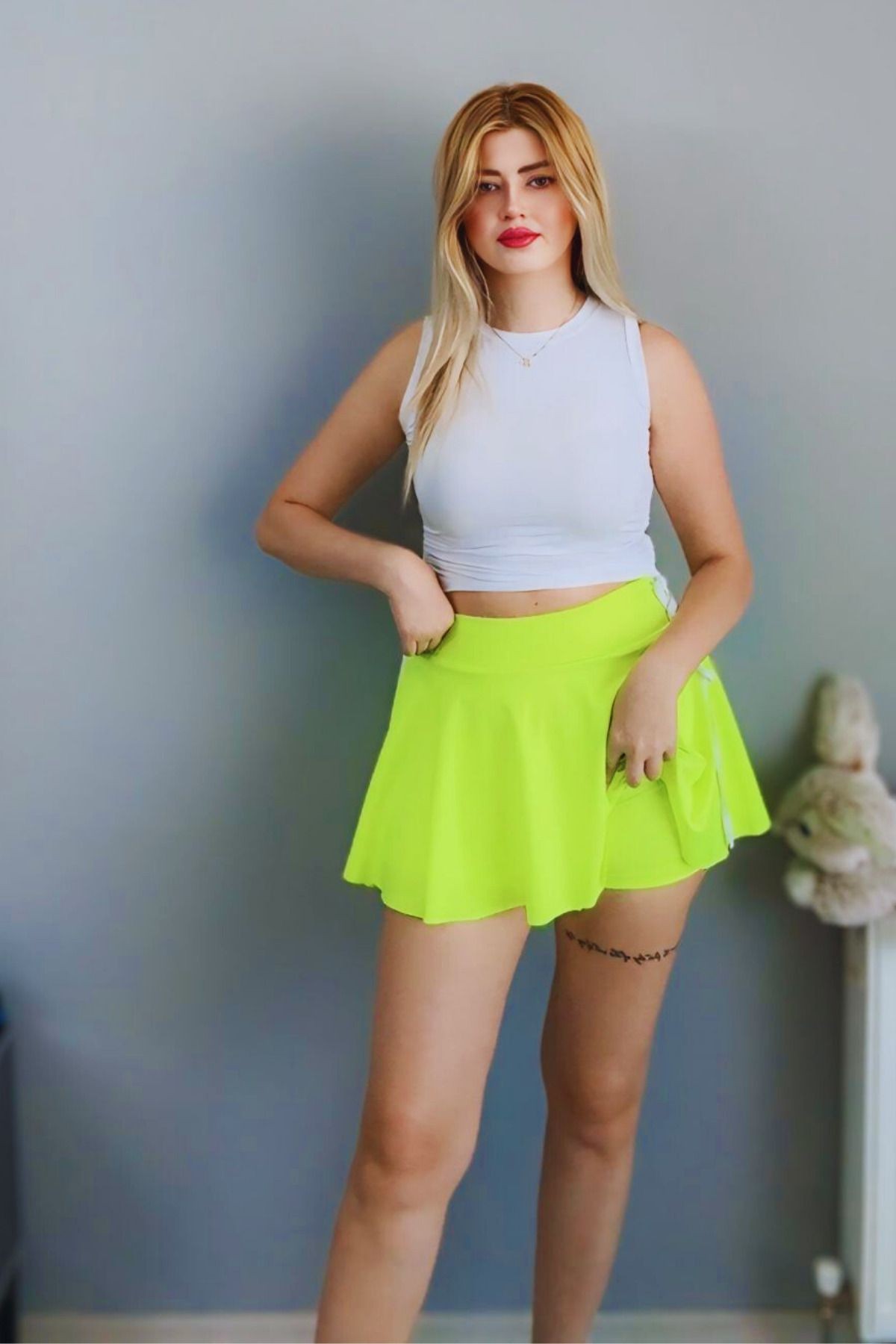 Kadın Volanlı İçi Şortlu Plaj Deniz Havuz Koşu Tenis Spor Eteği Yüksek Bel Esnek Dalgıç Kumaş