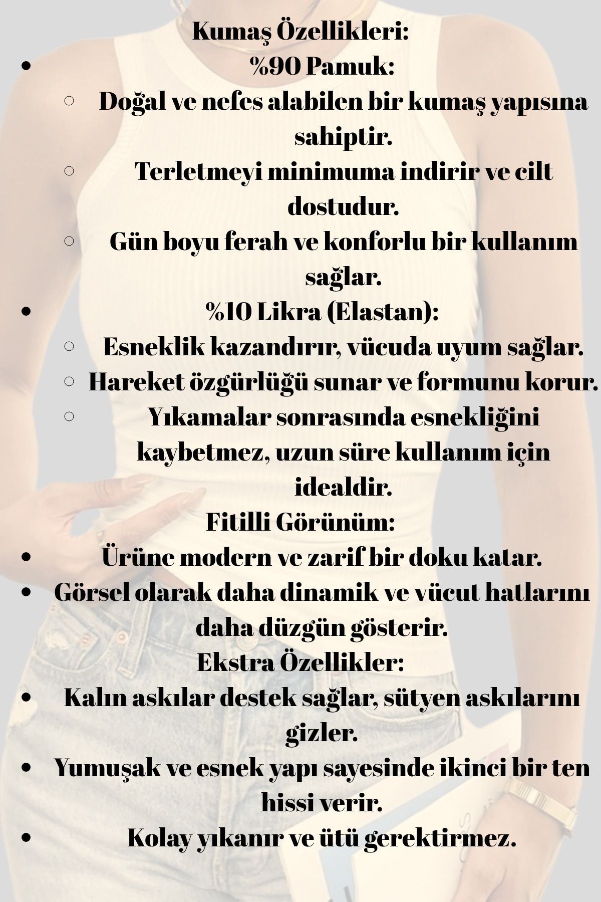 Kadın Fitilli Görünümlü Kalın Askılı Basic Atlet Body %90 Pamuk %10 Likra