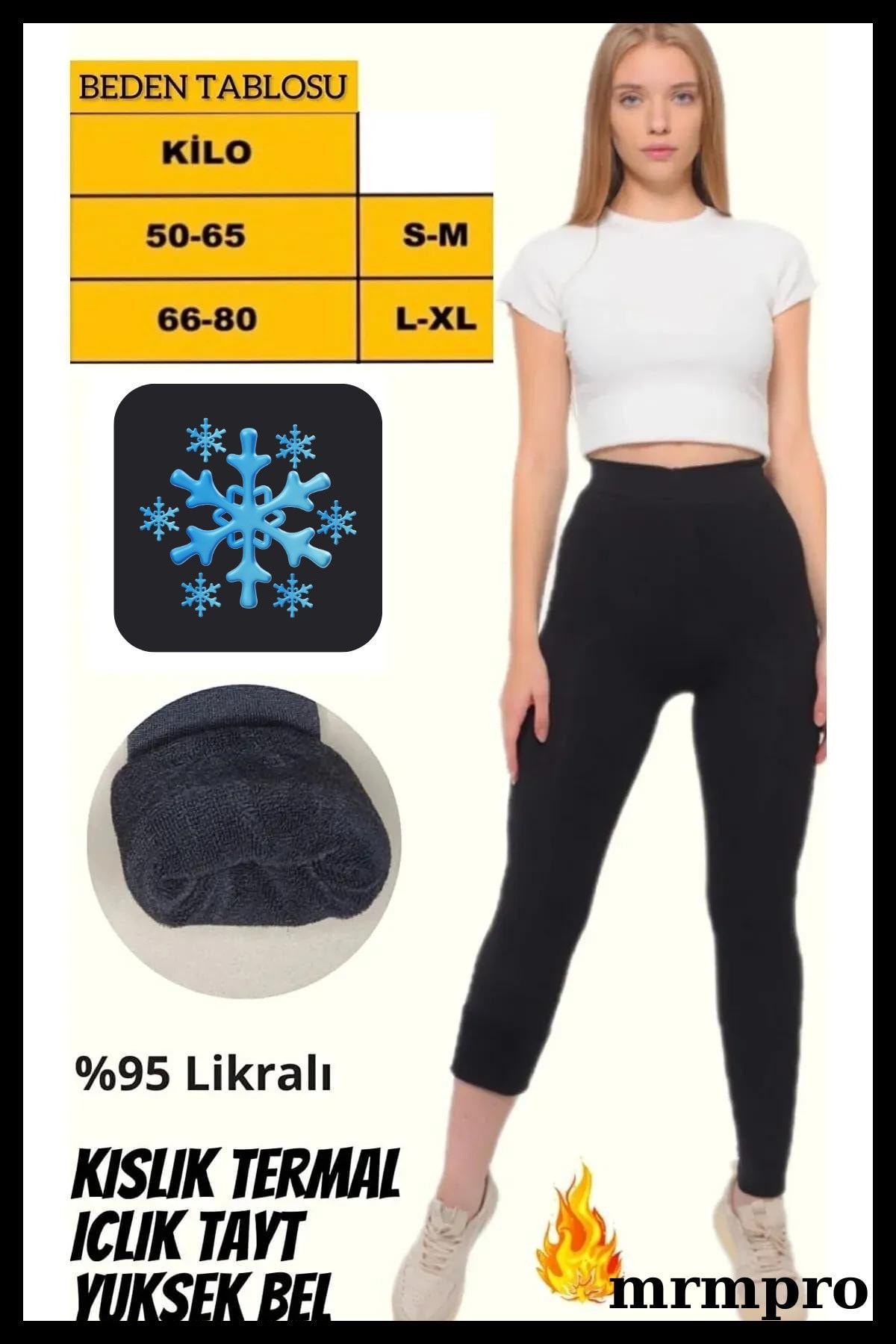 Kadın Tayt Siyah Yüksek Bel Termal Içi Peluş Havlu -10c Soğuk Havaya Dayanıklı