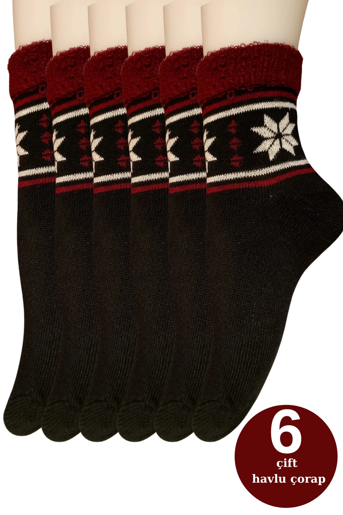 6 Adet Lacivert Havlu Polar Kışlık Çorap Bilek Boy -20c Kadar Isı Koruma