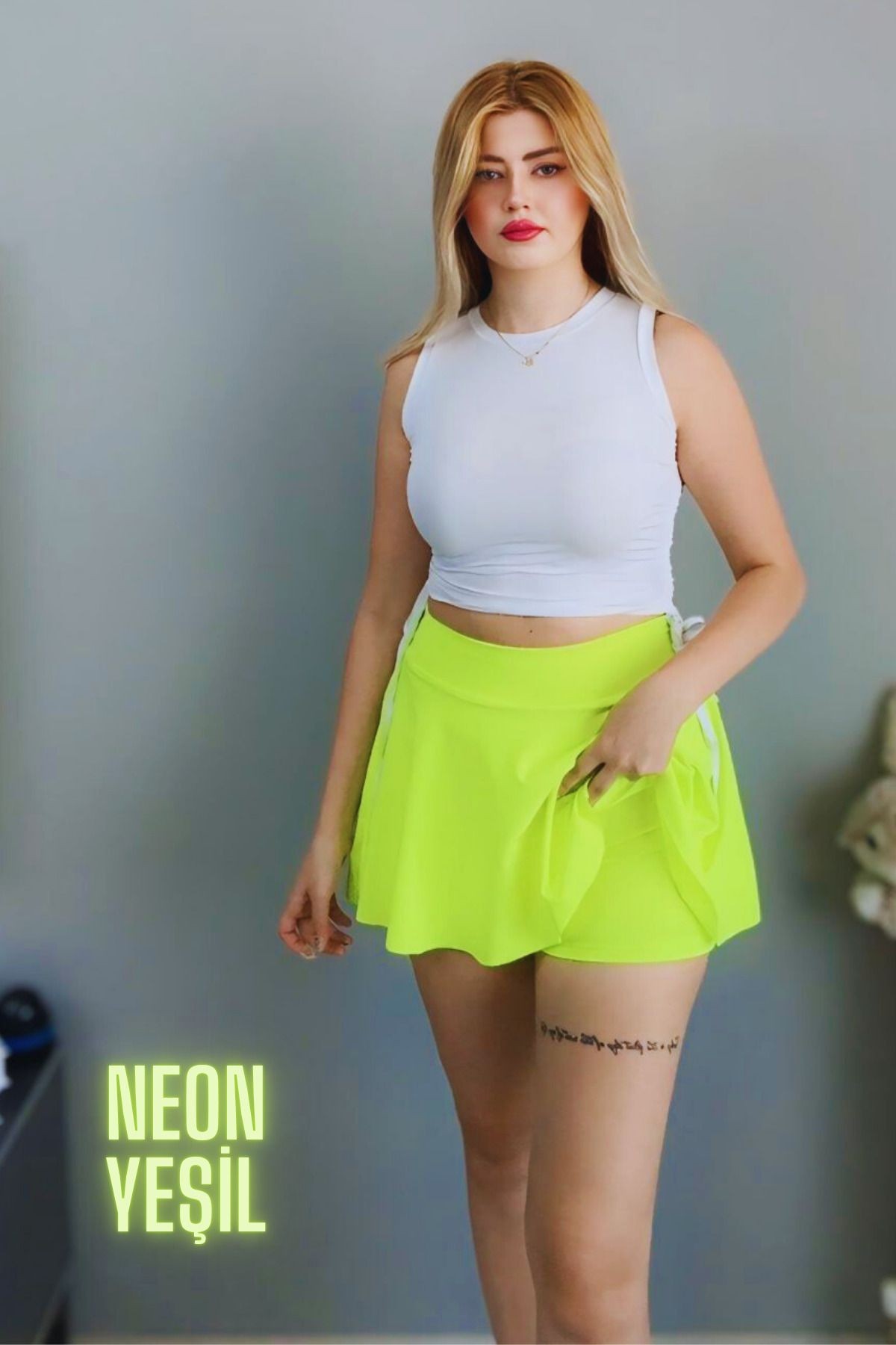 Kadın Volanlı İçi Şortlu Plaj Deniz Havuz Koşu Tenis Spor Eteği Yüksek Bel Esnek Dalgıç Kumaş