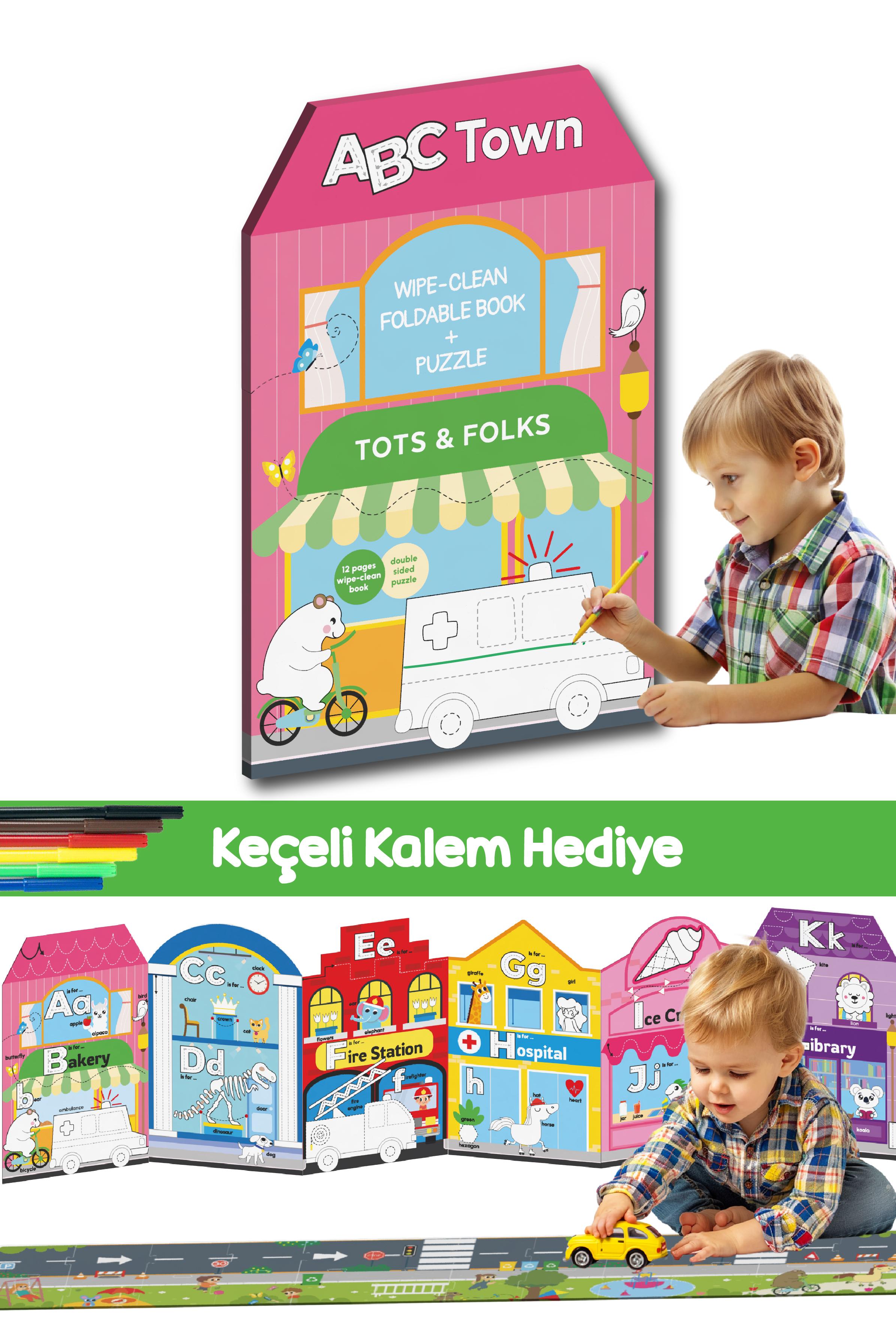 Abc Town İlk Kelimelerim Yaz Sil Eğitici Alfabe Kitabı ve Puzzle Oyun Seti 