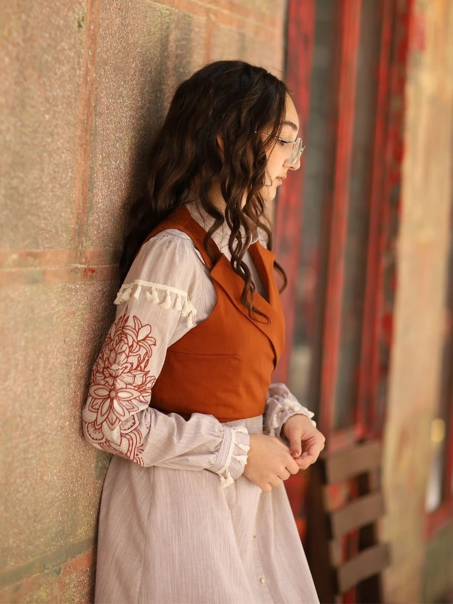 Firuze Elbise Yelek Takım Bej/Kiremit