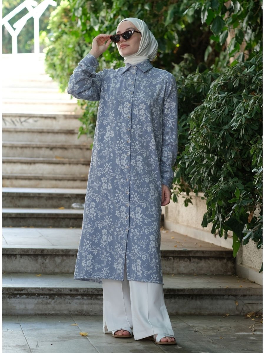 Jakarlı Tunik Mavi