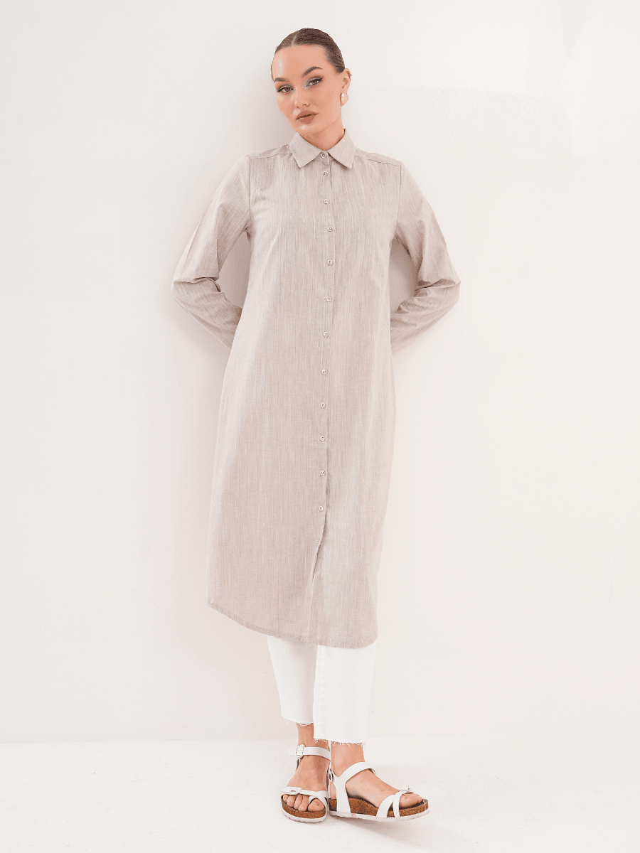 Basic Pamuklu Tunik Bej + Şal Hediyeli