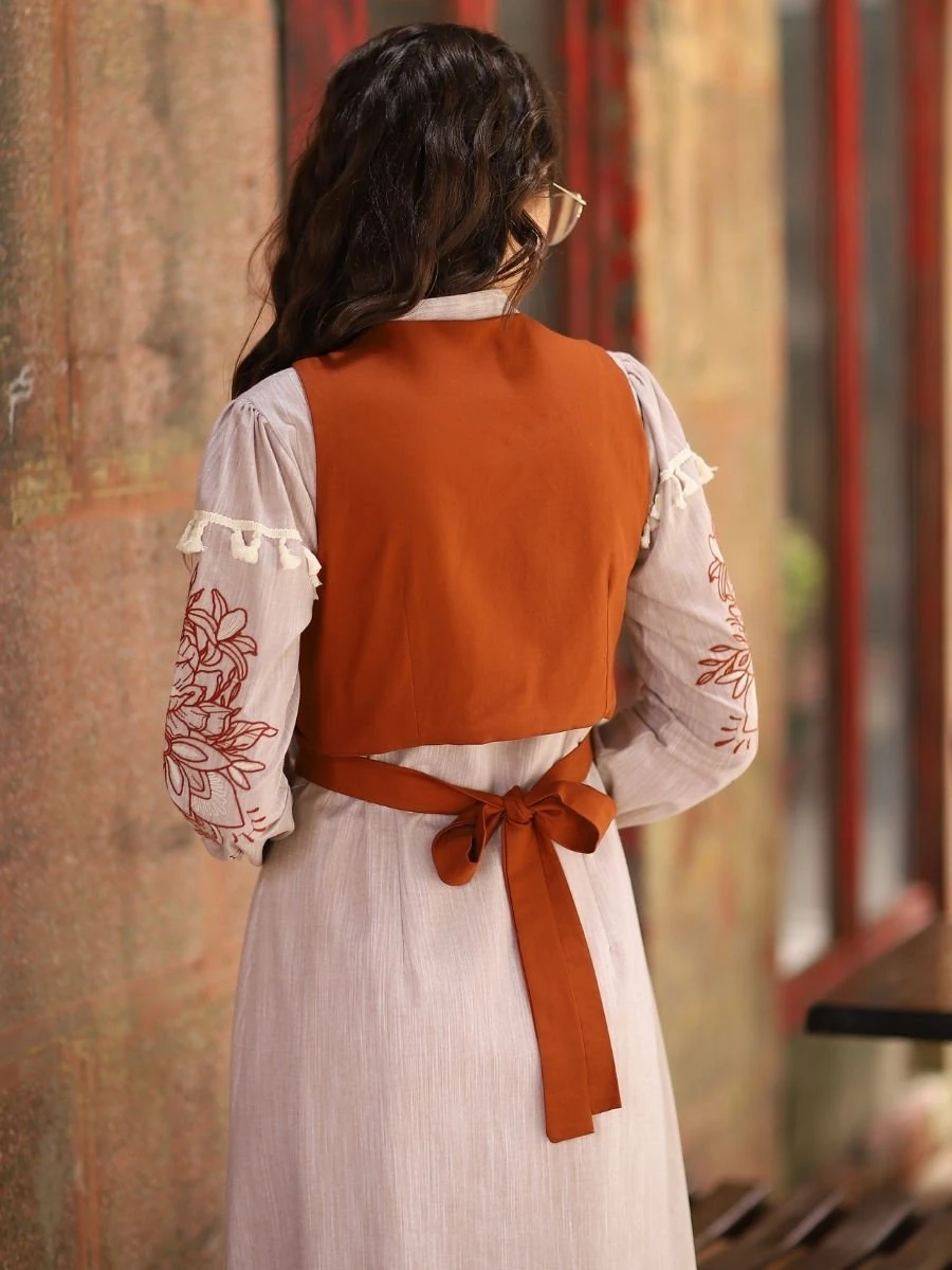 Firuze Elbise Yelek Takım Bej/Kiremit