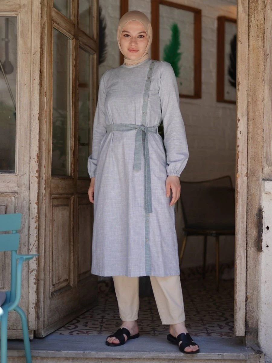 Kemerli Pamuk Tunik Yeşil