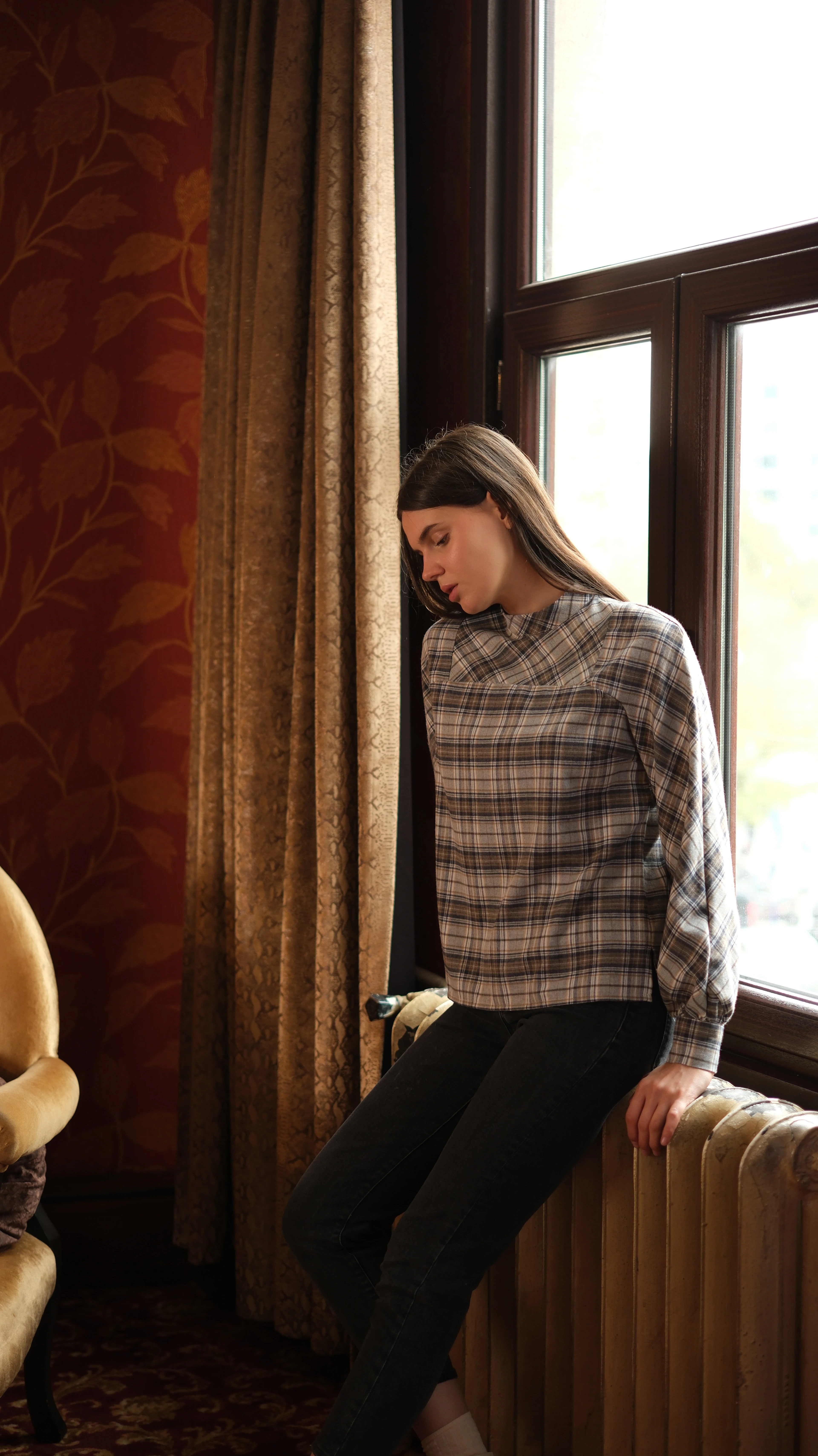 Bloom Ekose Bluz - Bej/Laci