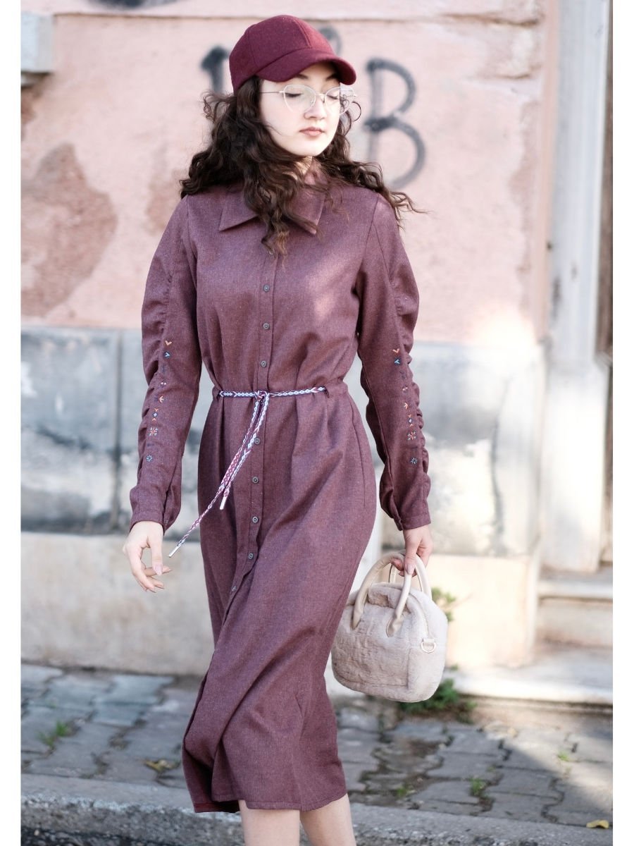 Minimal Nakışlı Tunik Bordo
