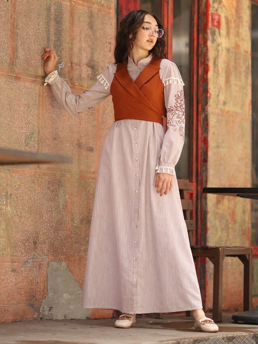 Firuze Elbise Yelek Takım Bej/Kiremit