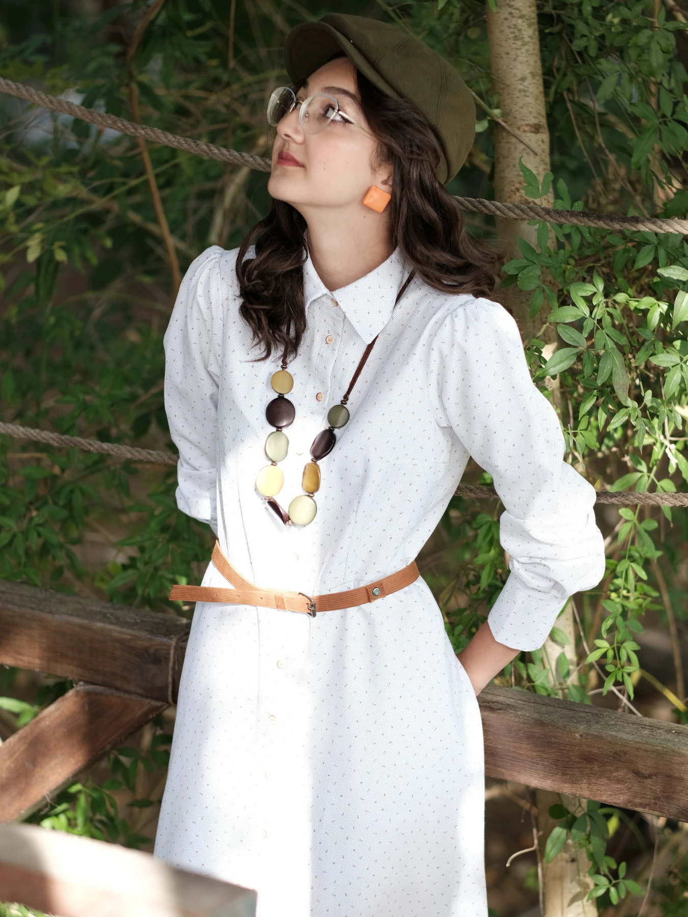 Çıtır Desen Elbise Kırık Beyaz