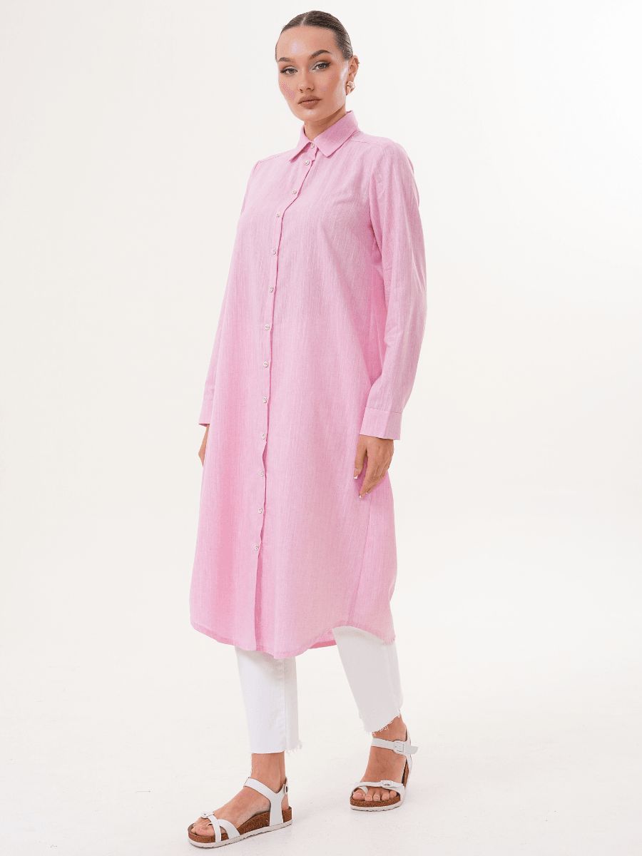 Basic Pamuklu Tunik Pembe + Şal Hediyeli