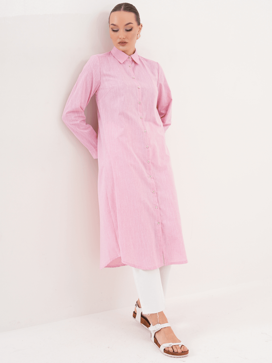 Basic Pamuklu Tunik Pembe + Şal Hediyeli