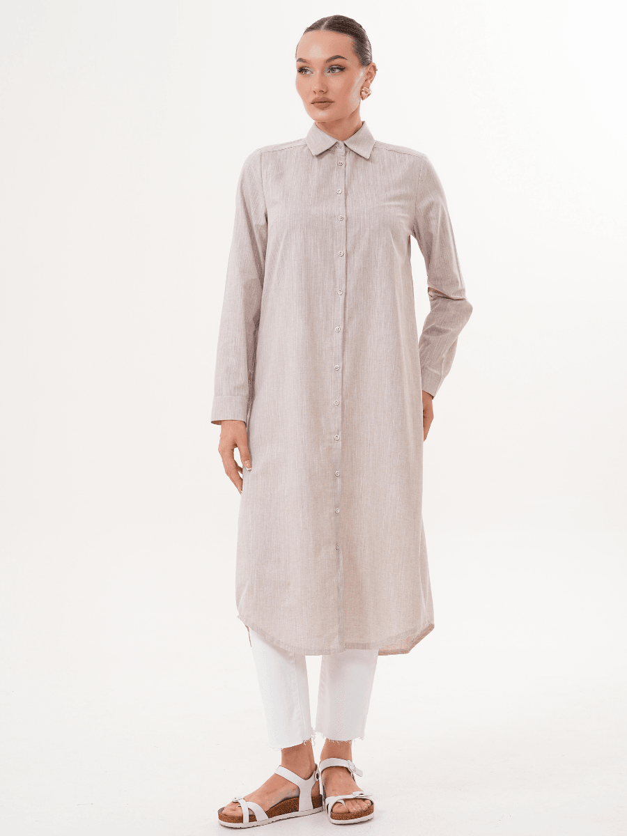 Basic Pamuklu Tunik Bej + Şal Hediyeli