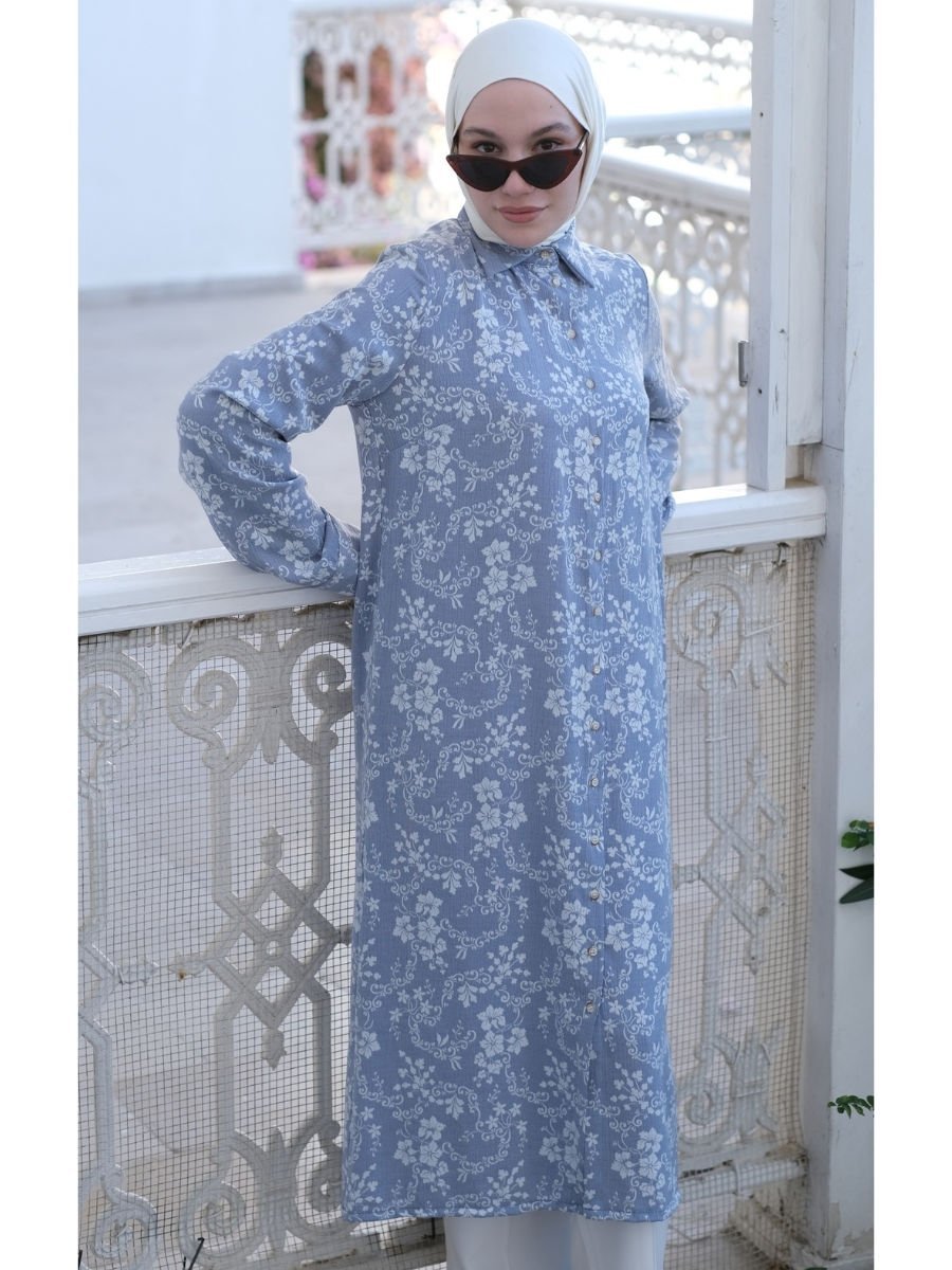 Jakarlı Tunik Mavi