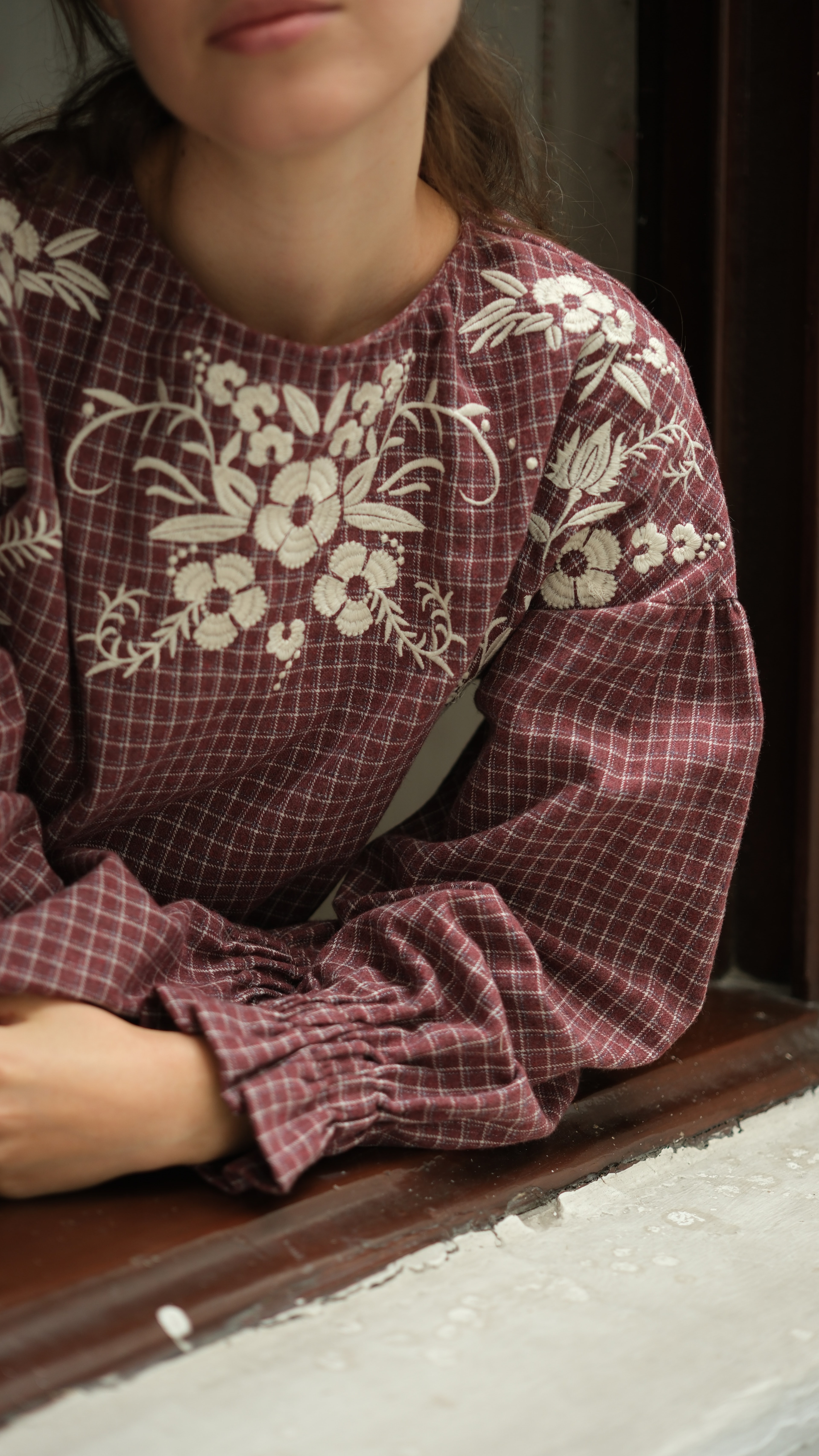 Arden Nakışlı Bluz Bordo