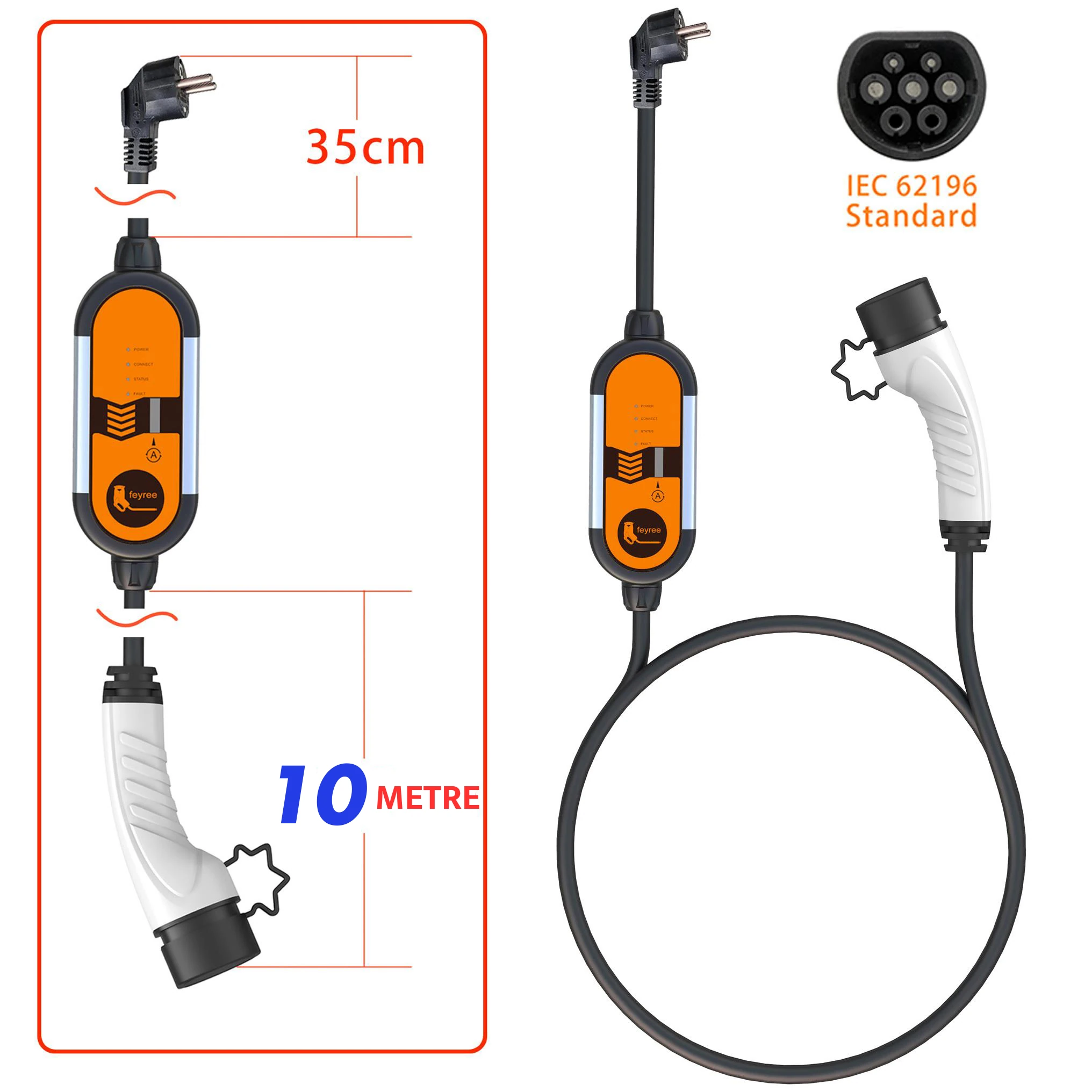 Feyree 3,5 kW 10 metre Taşınabilir Elektrikli Araç Şarj Cihazı