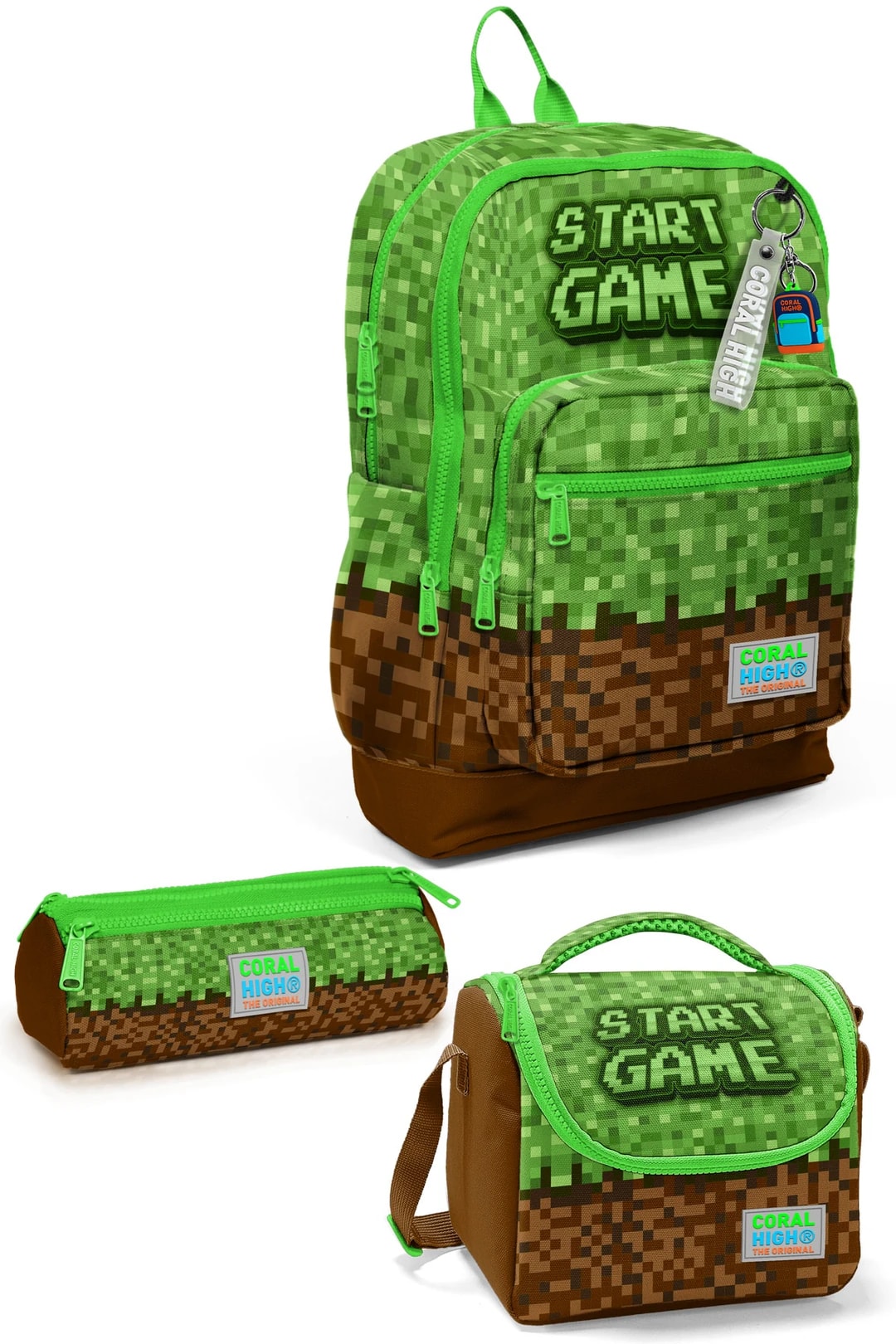 Coral High Kids Yeşil Kahverengi High Craft Desenli 3’lü Okul Çanta Seti SET0123776