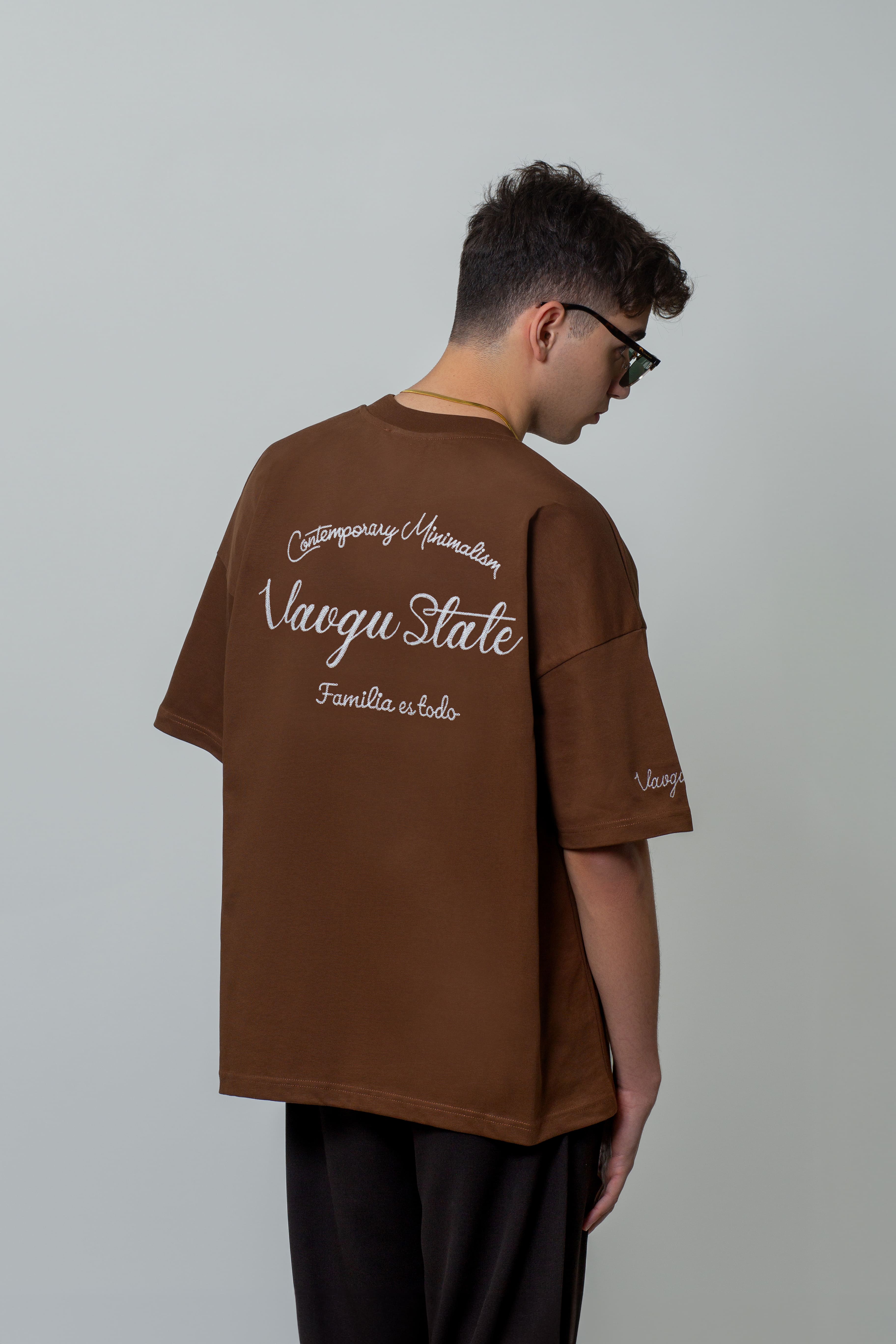 zincir nakış t-shirt/kahve