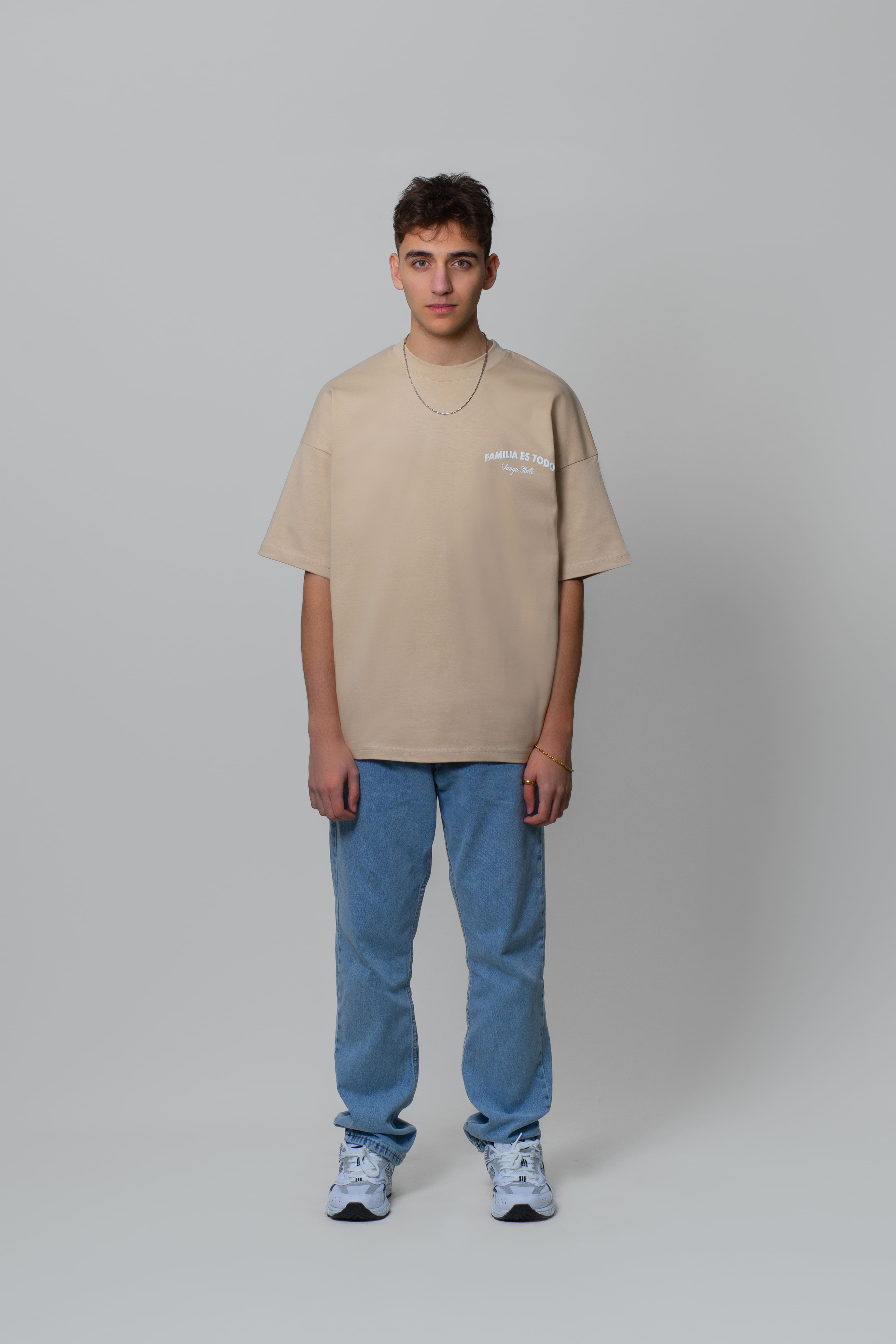 eğimli fam. t-shirt/bej